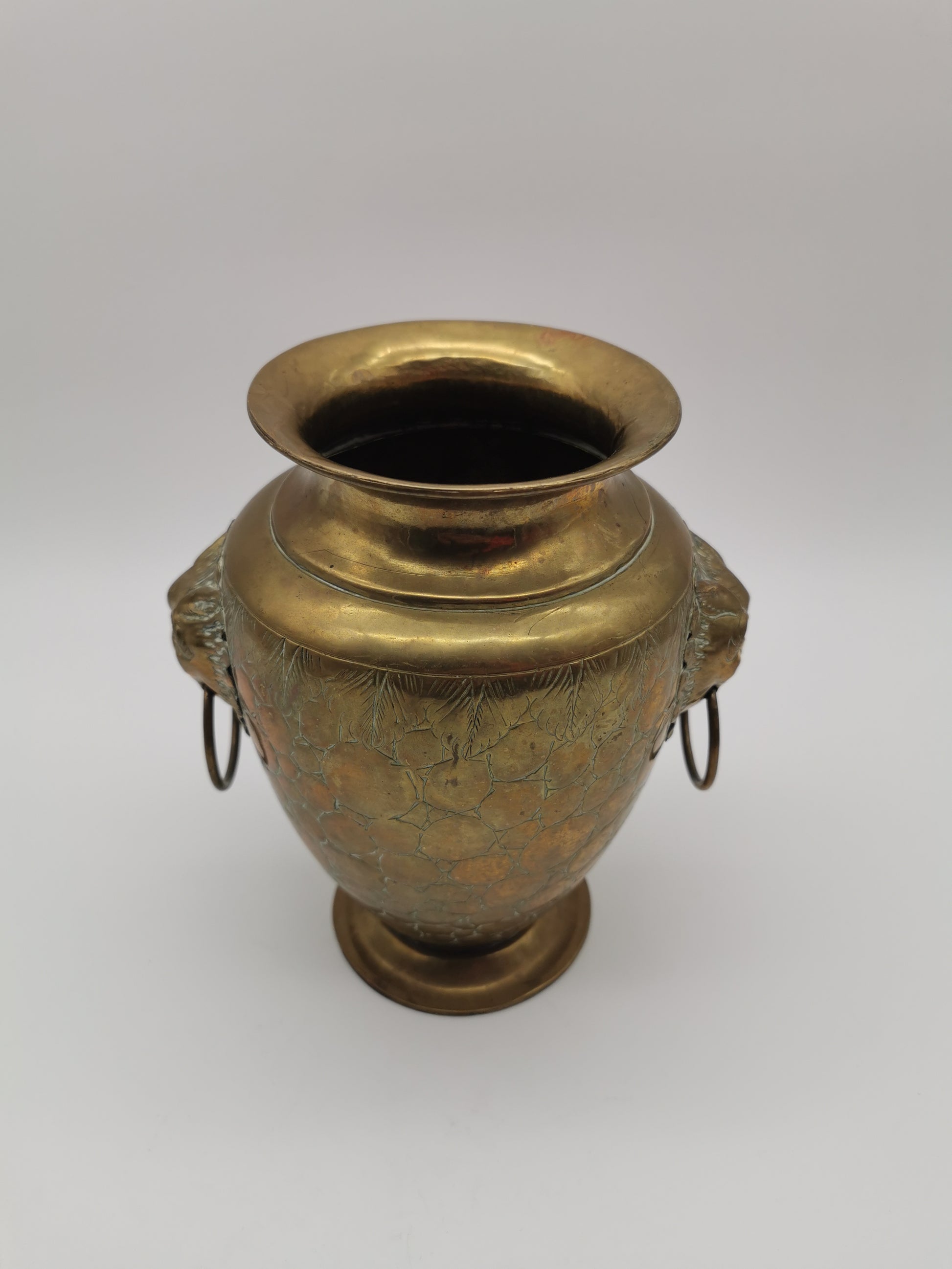 Vintage Brass Lion Heads/Foo Dogs Urn Vase