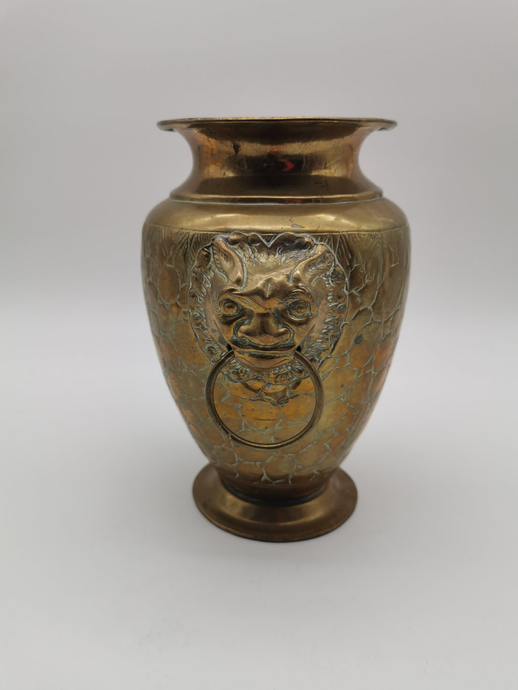 Vintage Brass Lion Heads/Foo Dogs Urn Vase