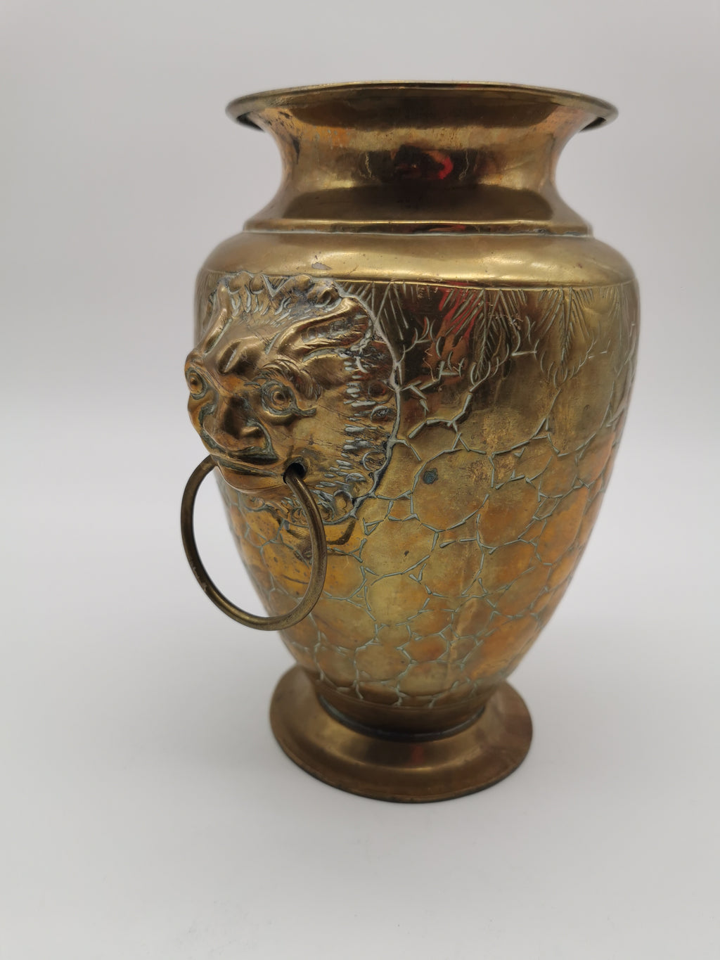 Vintage Brass Lion Heads/Foo Dogs Urn Vase