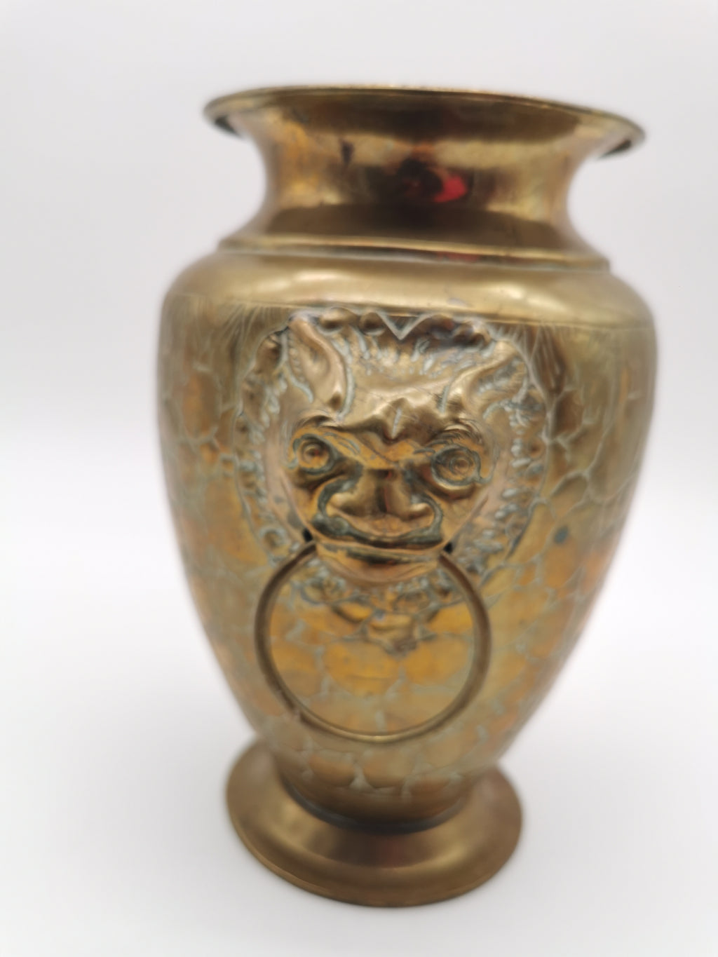 Vintage Brass Lion Heads/Foo Dogs Urn Vase