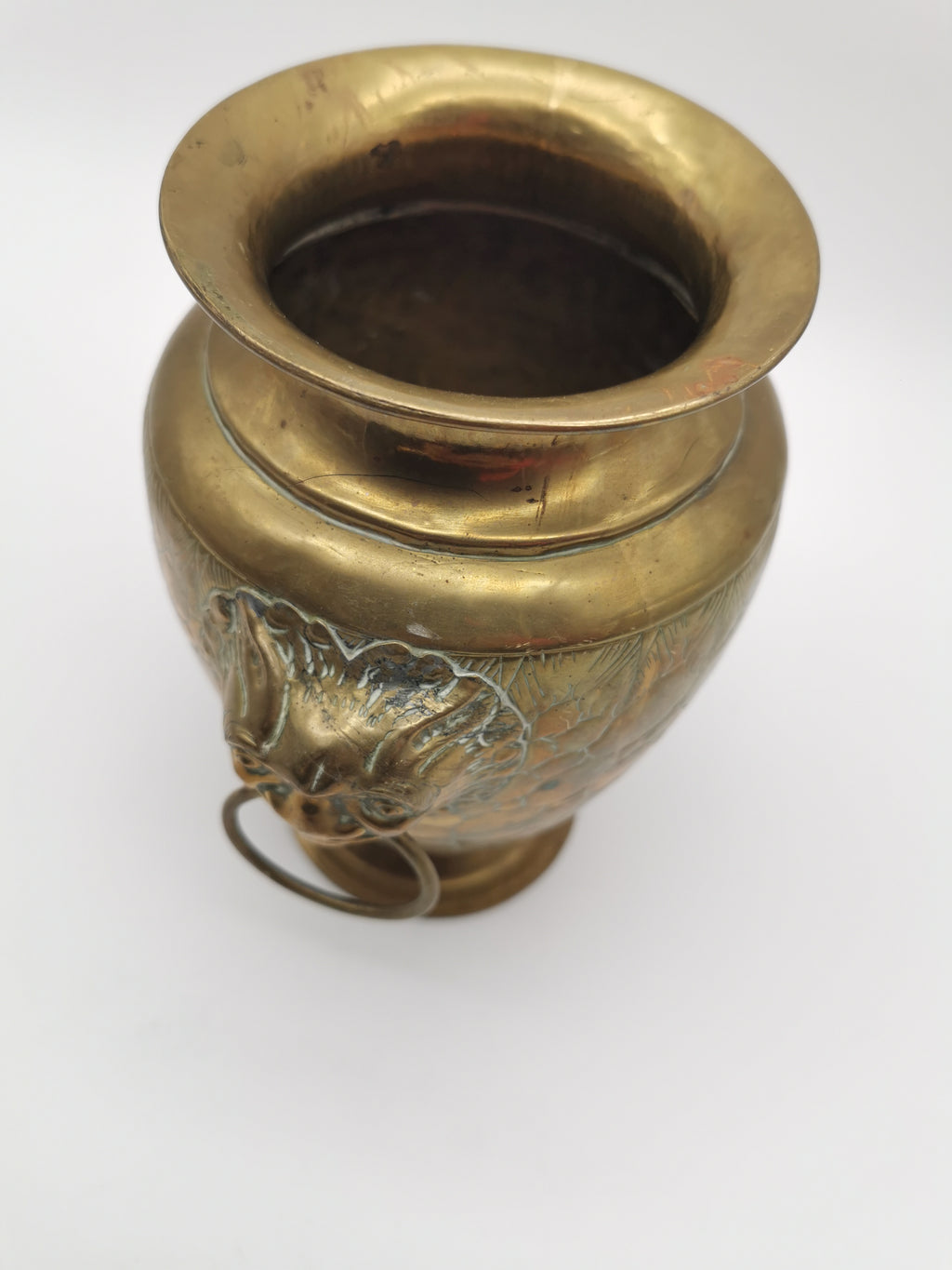 Vintage Brass Lion Heads/Foo Dogs Urn Vase