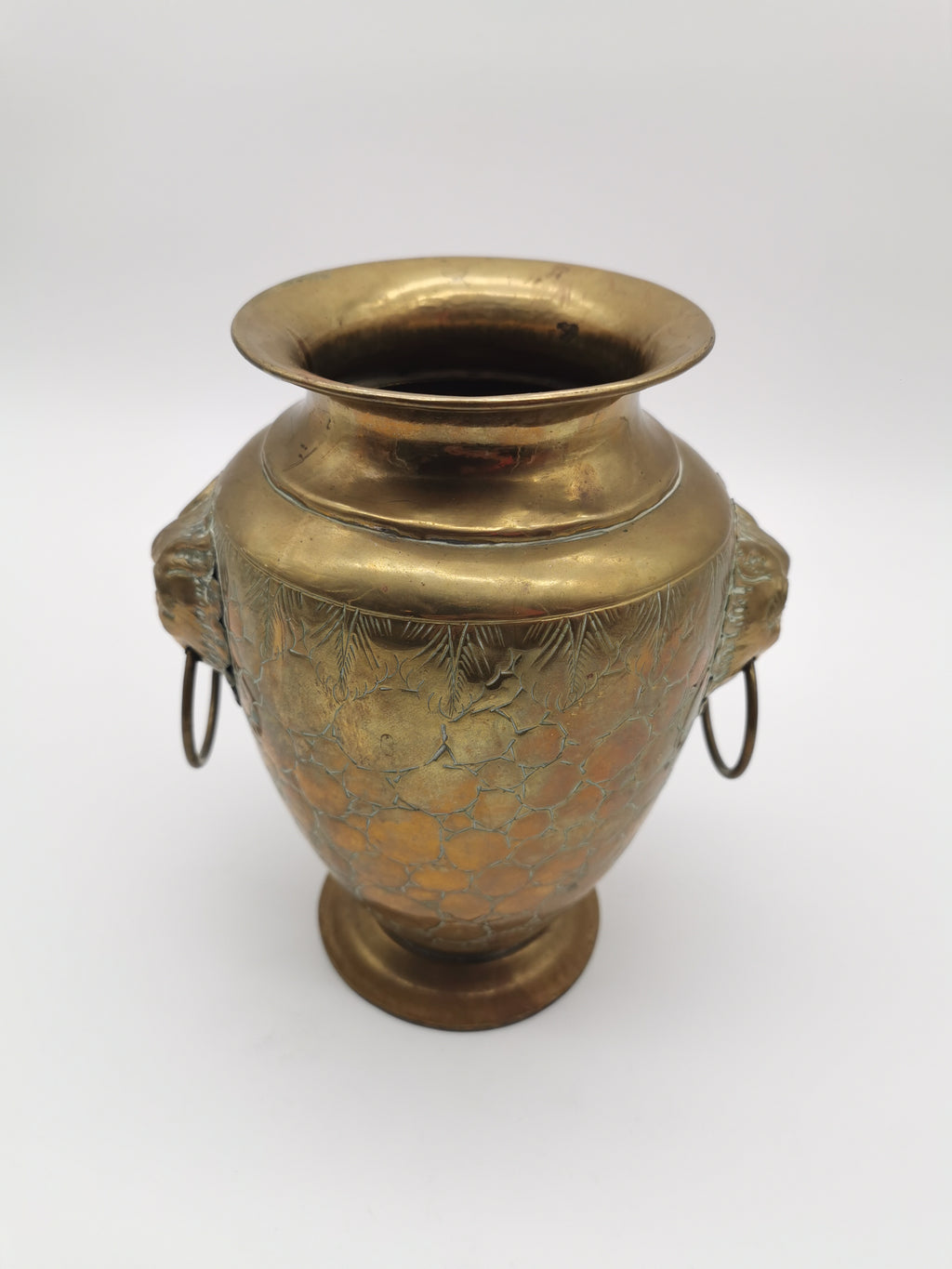 Vintage Brass Lion Heads/Foo Dogs Urn Vase