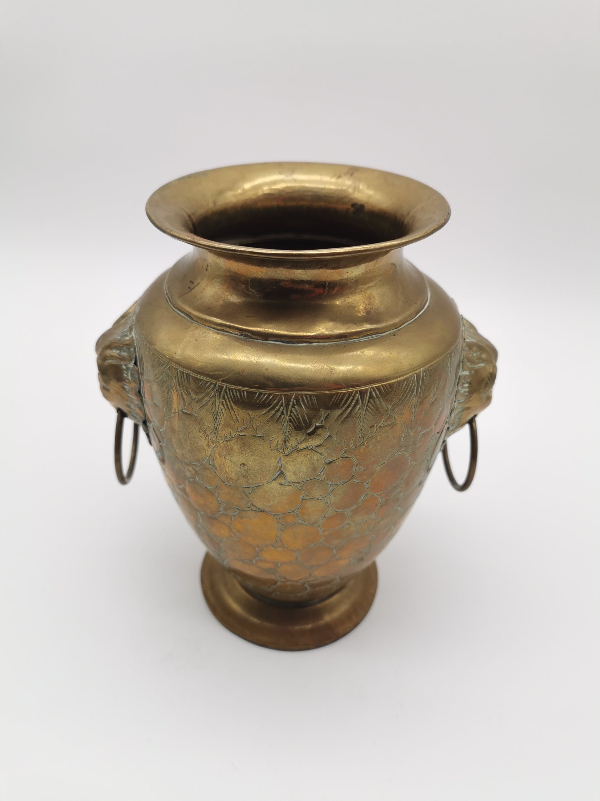 Vintage Brass Lion Heads/Foo Dogs Urn Vase