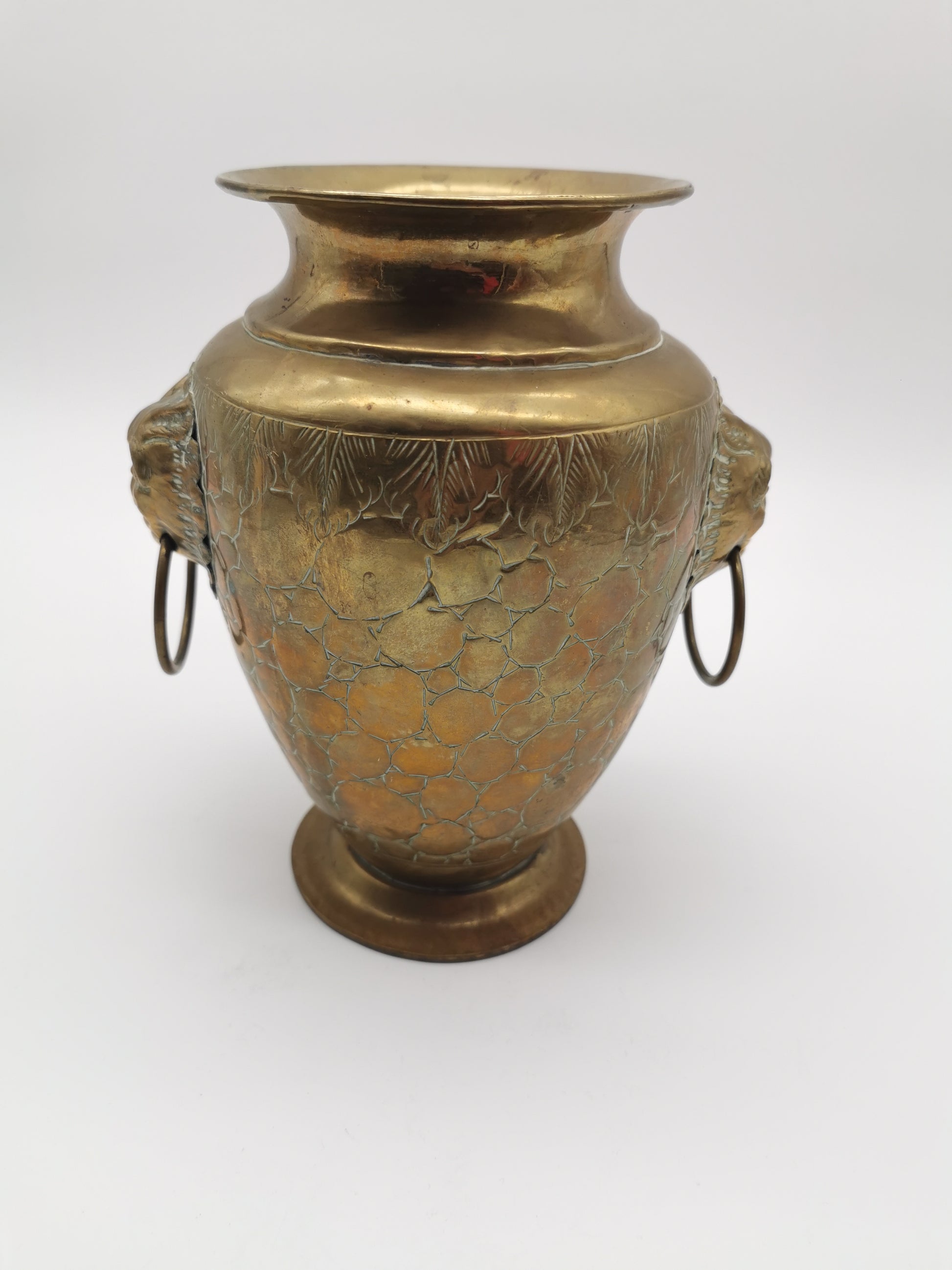 Vintage Brass Lion Heads/Foo Dogs Urn Vase