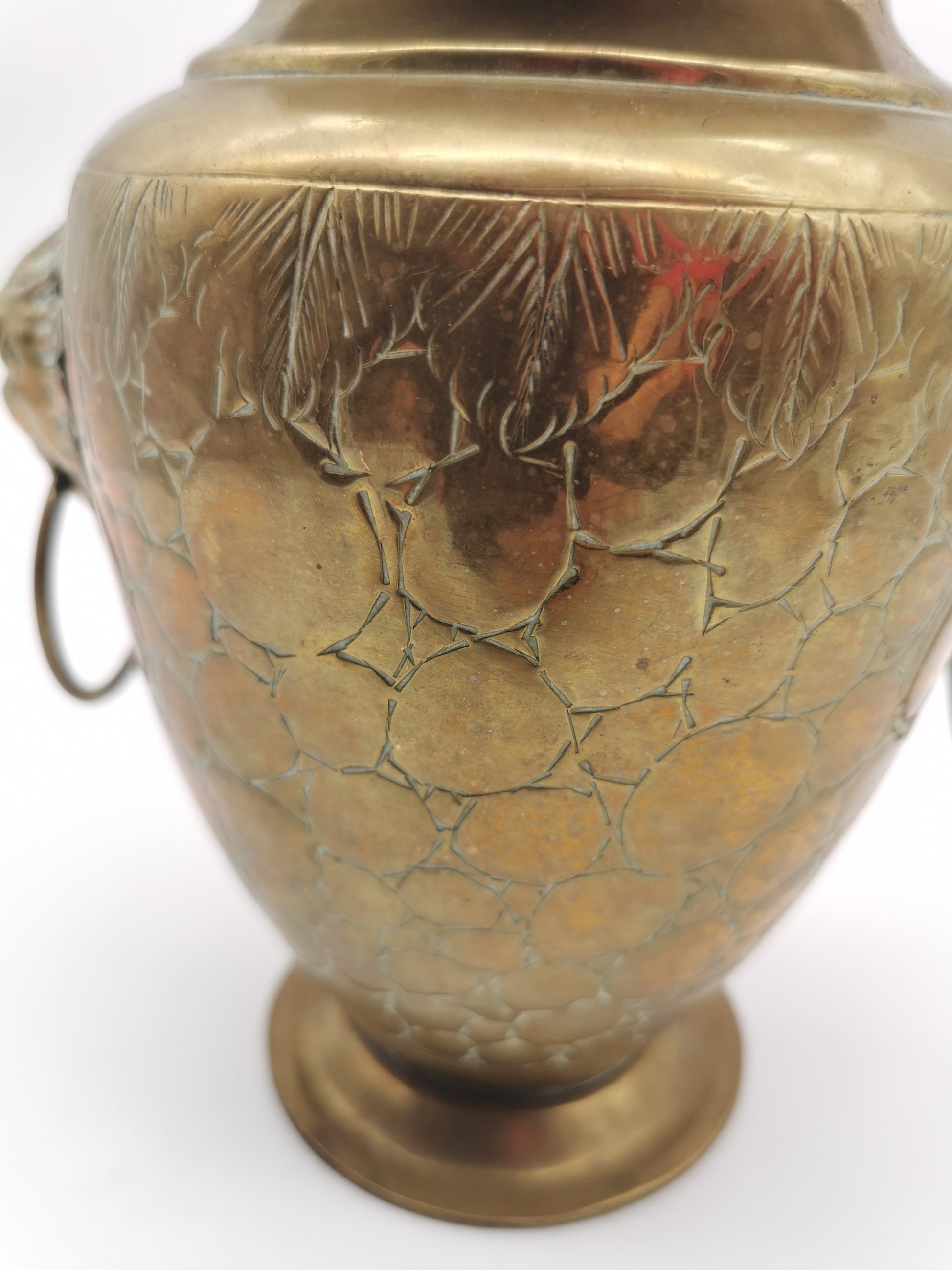 Vintage Brass Lion Heads/Foo Dogs Urn Vase