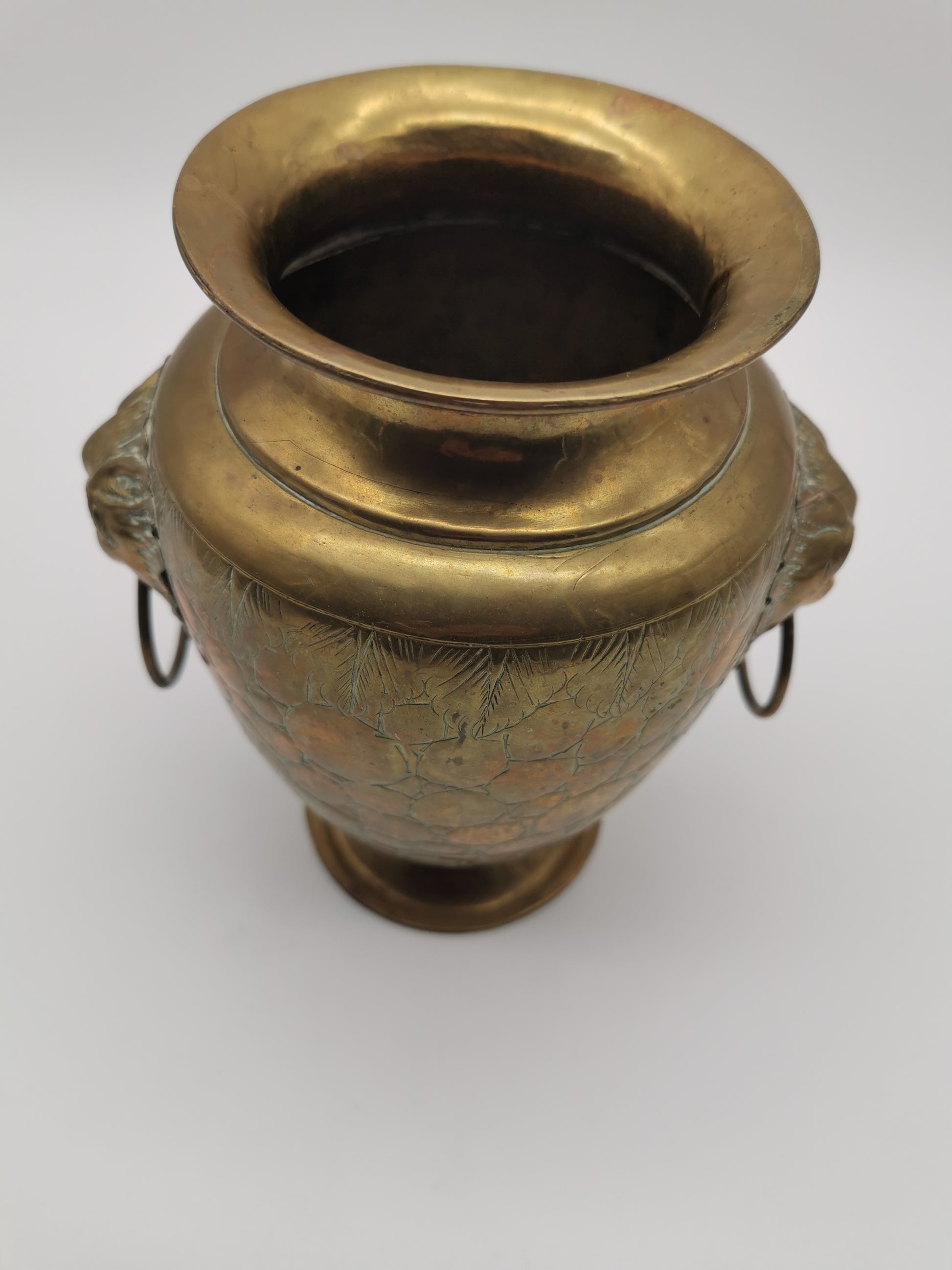 Vintage Brass Lion Heads/Foo Dogs Urn Vase