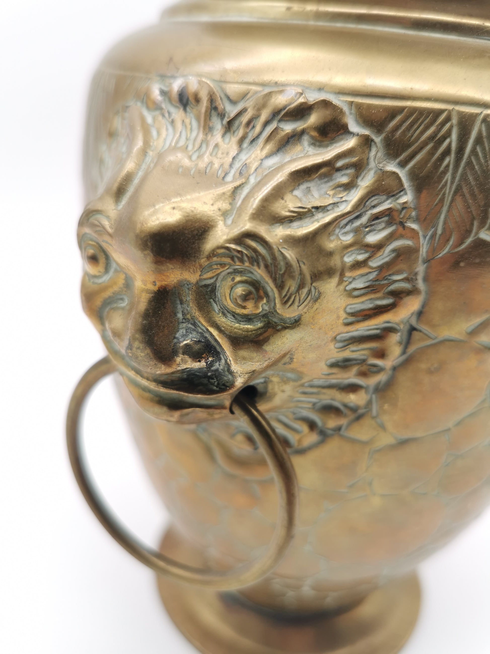 Vintage Brass Lion Heads/Foo Dogs Urn Vase