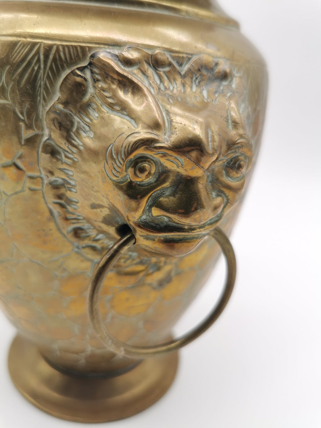 Vintage Brass Lion Heads/Foo Dogs Urn Vase