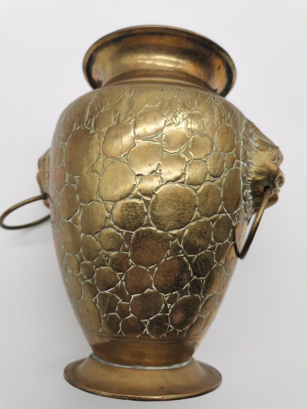 Vintage Brass Lion Heads/Foo Dogs Urn Vase