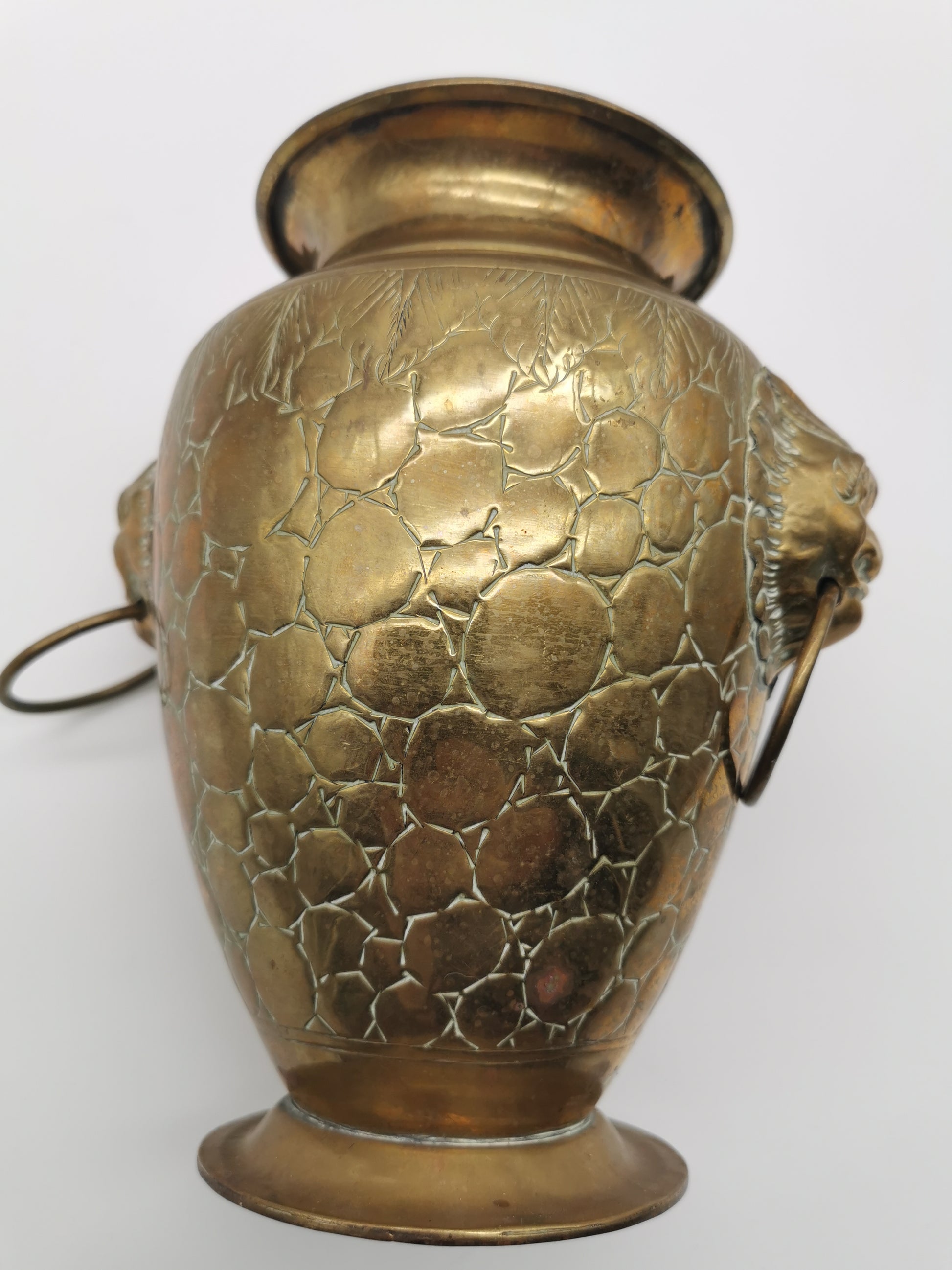 Vintage Brass Lion Heads/Foo Dogs Urn Vase