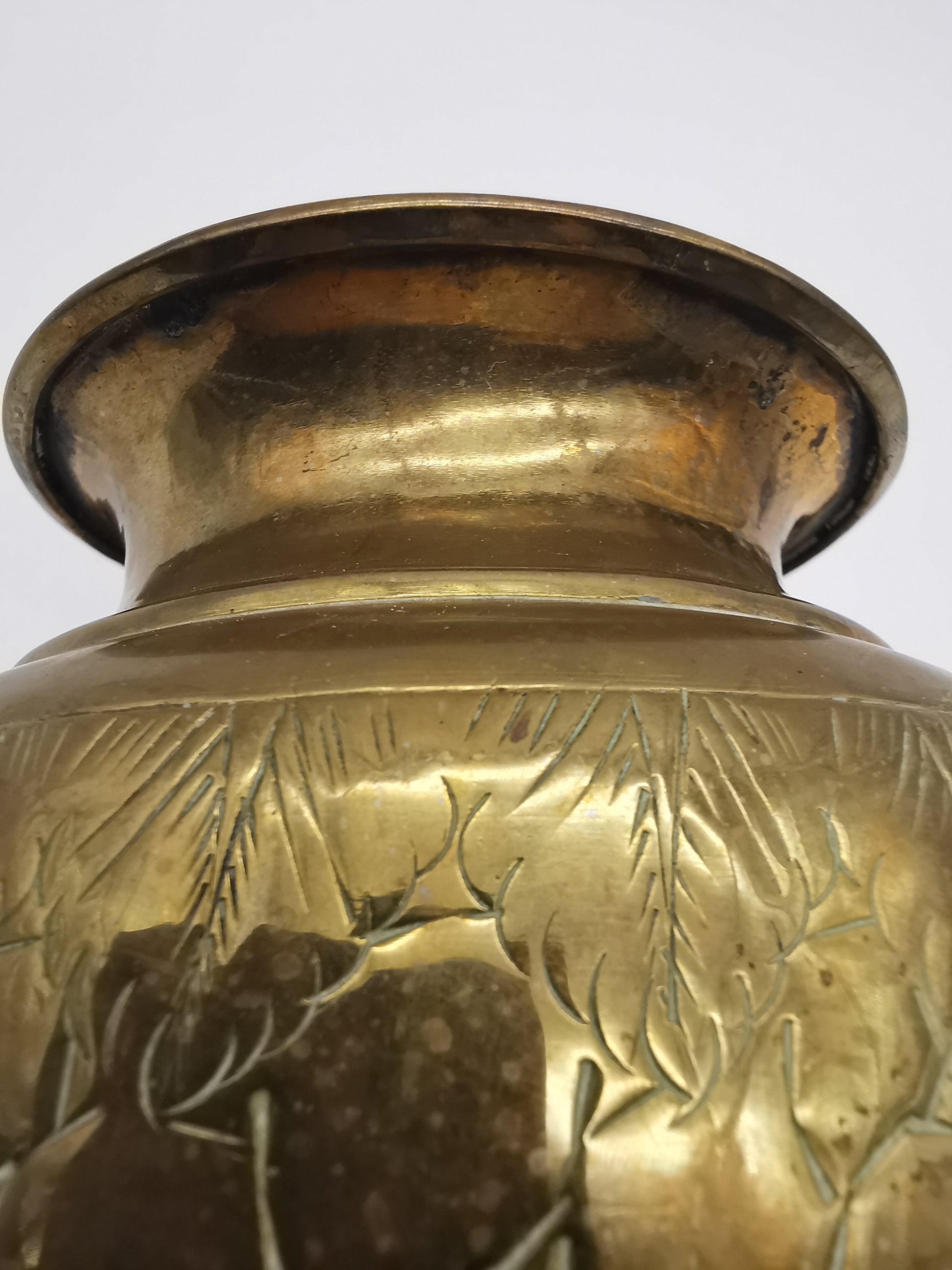 Vintage Brass Lion Heads/Foo Dogs Urn Vase