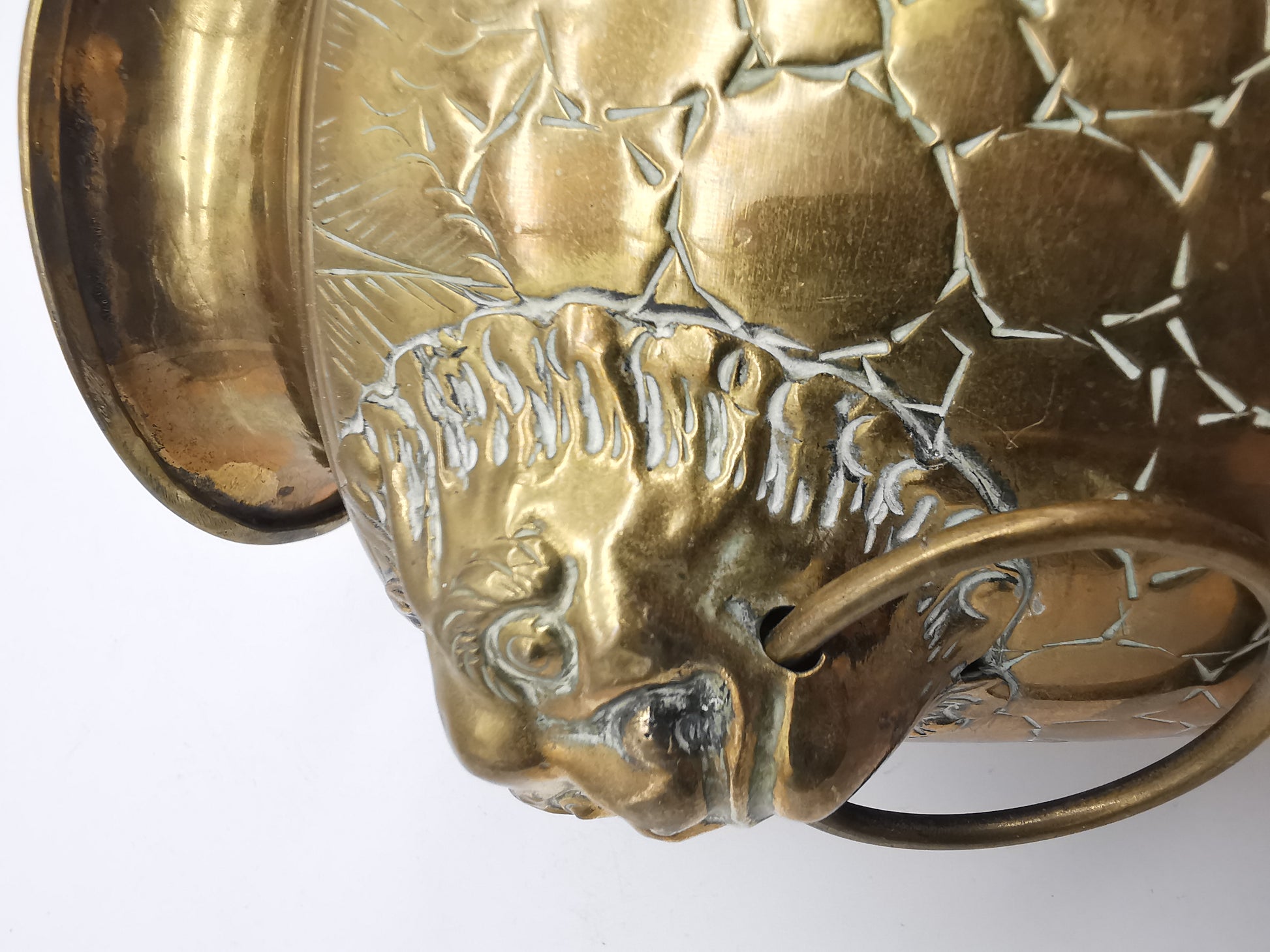 Vintage Brass Lion Heads/Foo Dogs Urn Vase