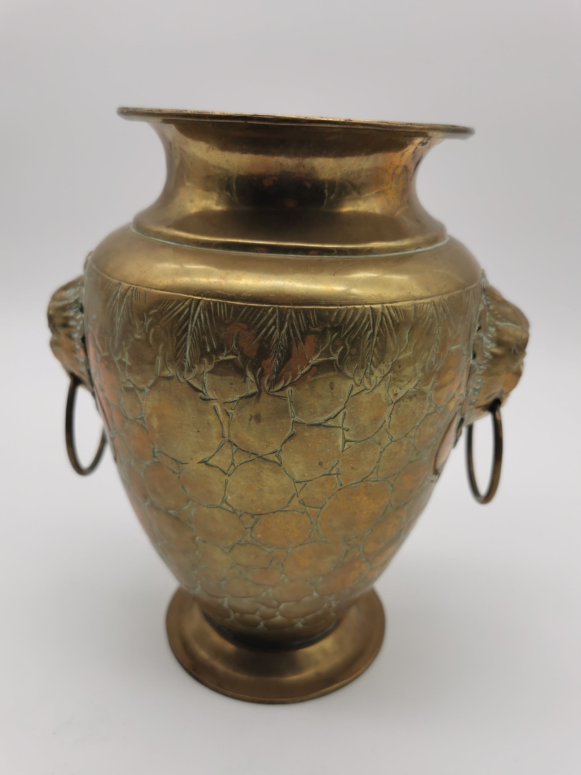 Vintage Brass Lion Heads/Foo Dogs Urn Vase