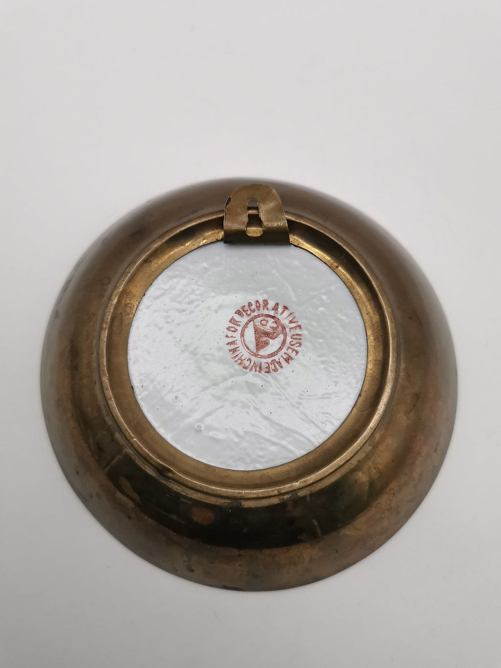 Vintage Chinese Hand-Painted Butterfly Porcelain Wall Plate encased in Brass