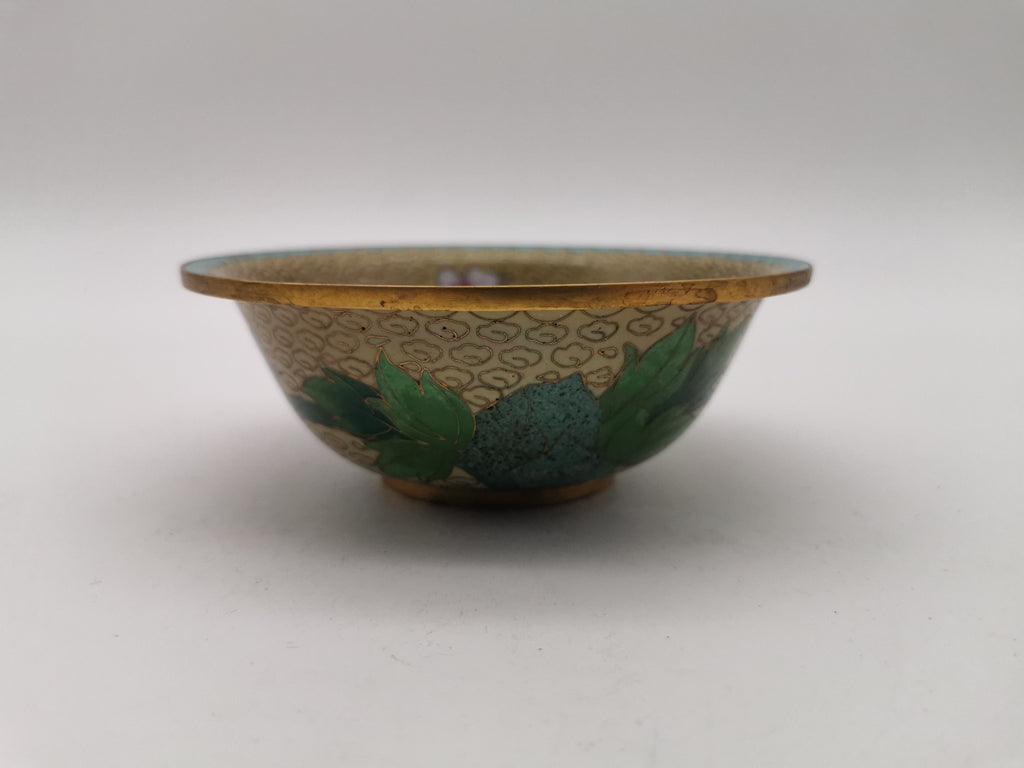 Vintage Chinese Cloisonné Enamel Bowl – 5" Peony & Butterfly Brass Trinket Dish