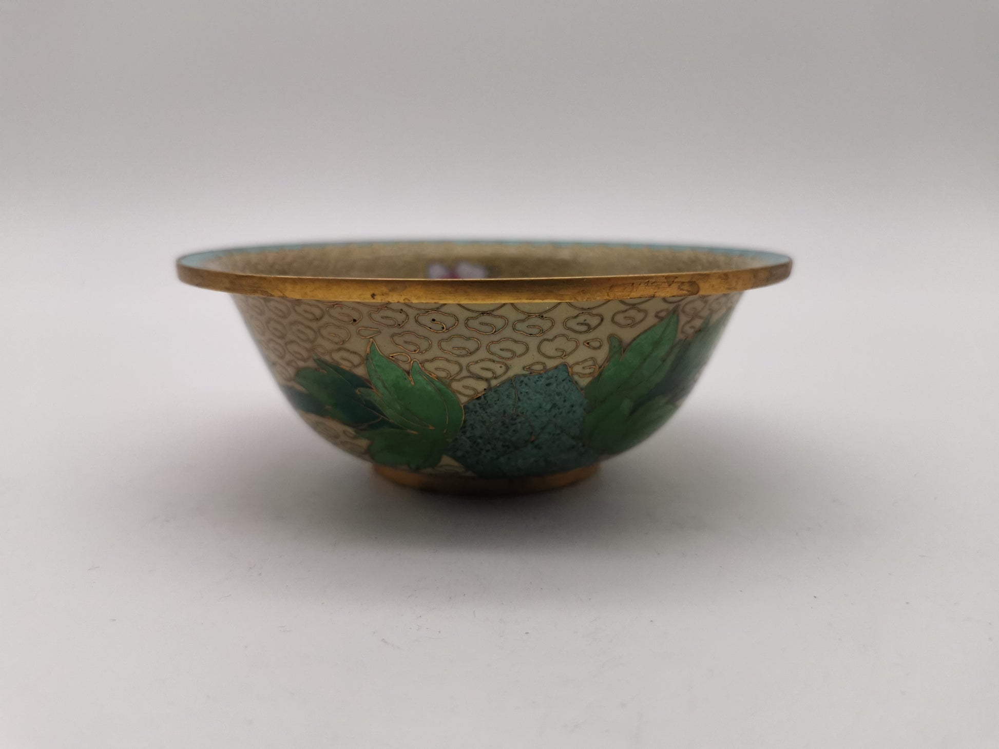 Vintage Chinese Cloisonné Enamel Bowl – 5" Peony & Butterfly Brass Trinket Dish