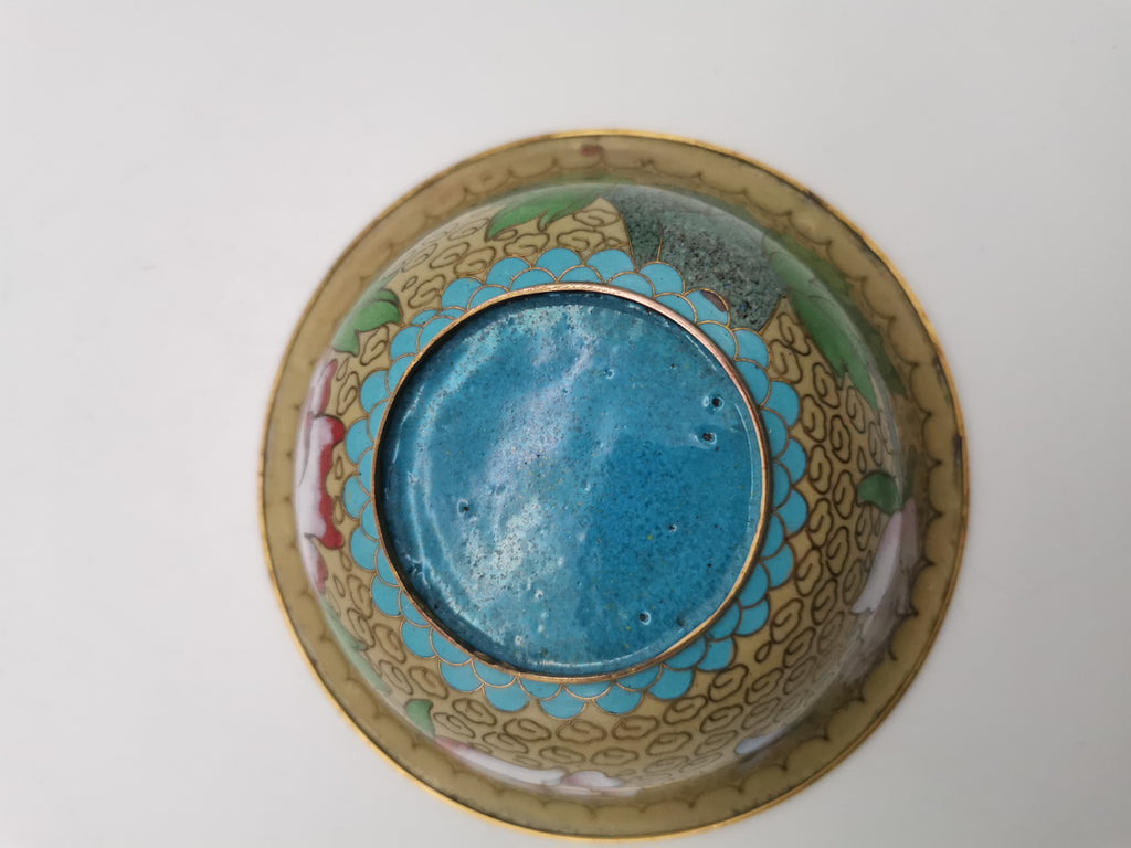 Vintage Chinese Cloisonné Enamel Bowl – 5" Peony & Butterfly Brass Trinket Dish