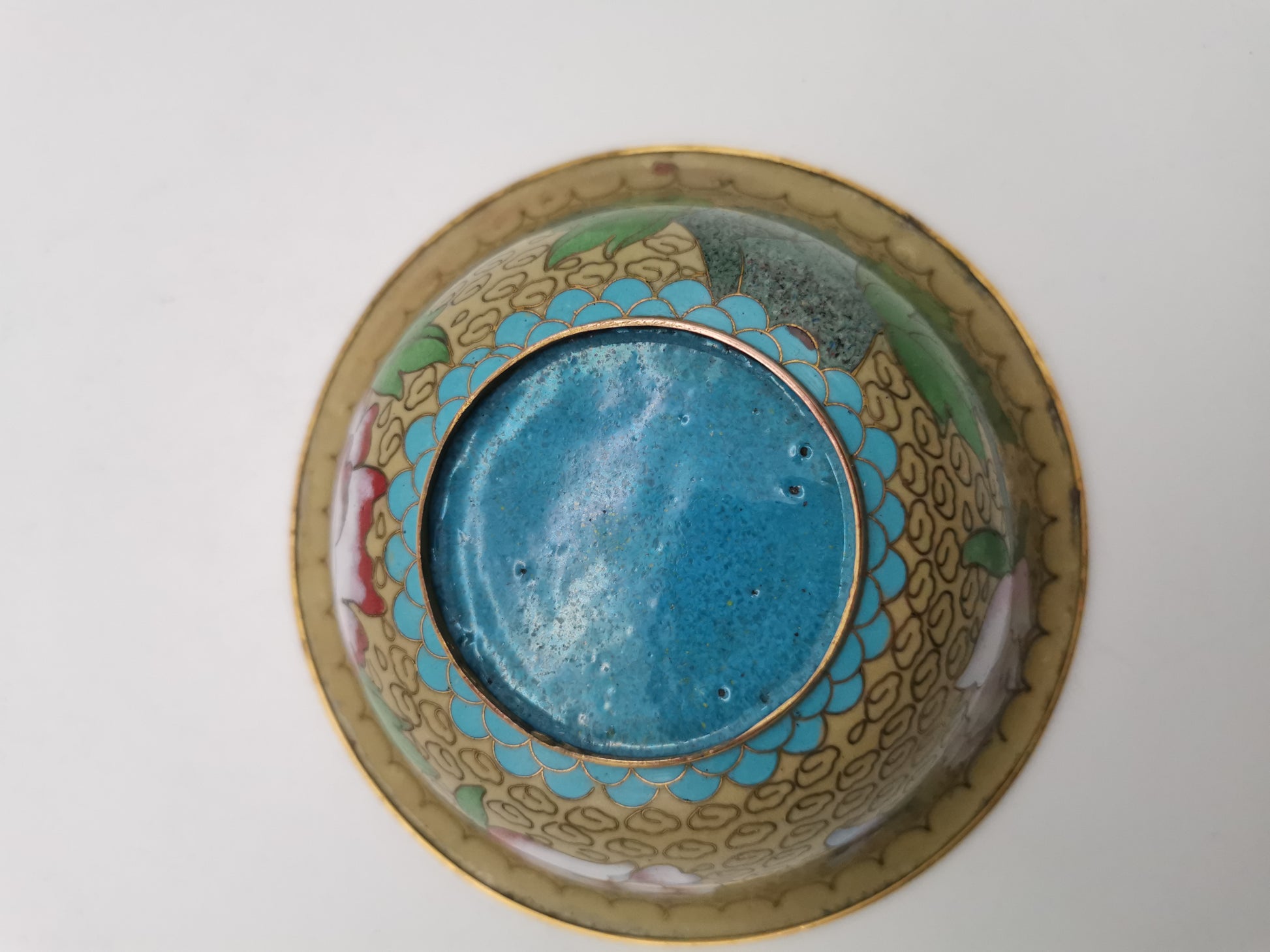 Vintage Chinese Cloisonné Enamel Bowl – 5" Peony & Butterfly Brass Trinket Dish