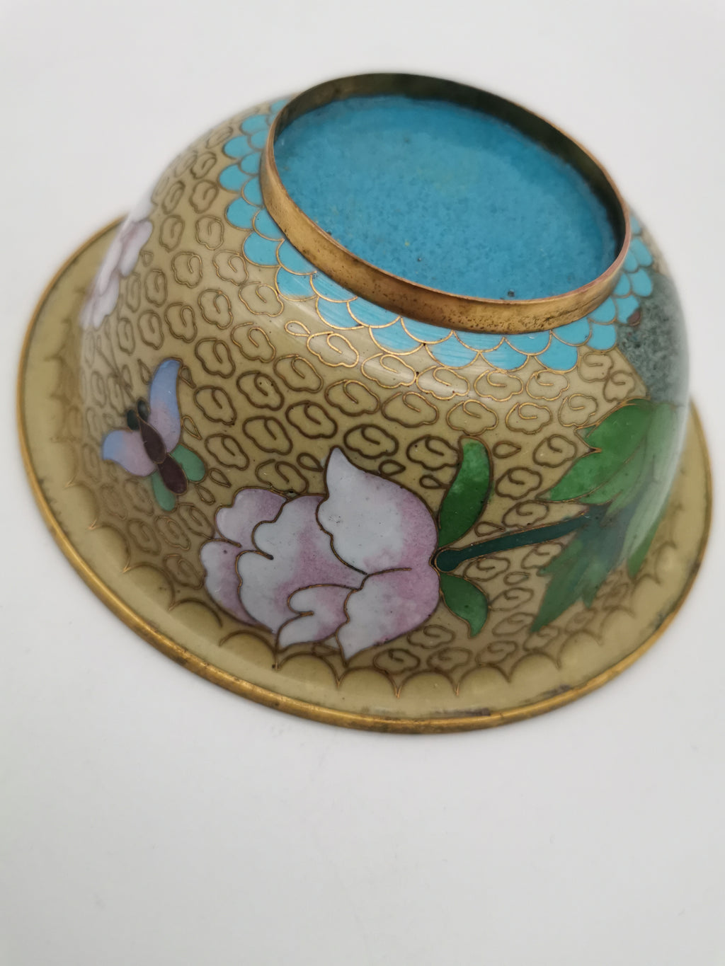Vintage Chinese Cloisonné Enamel Bowl – 5" Peony & Butterfly Brass Trinket Dish