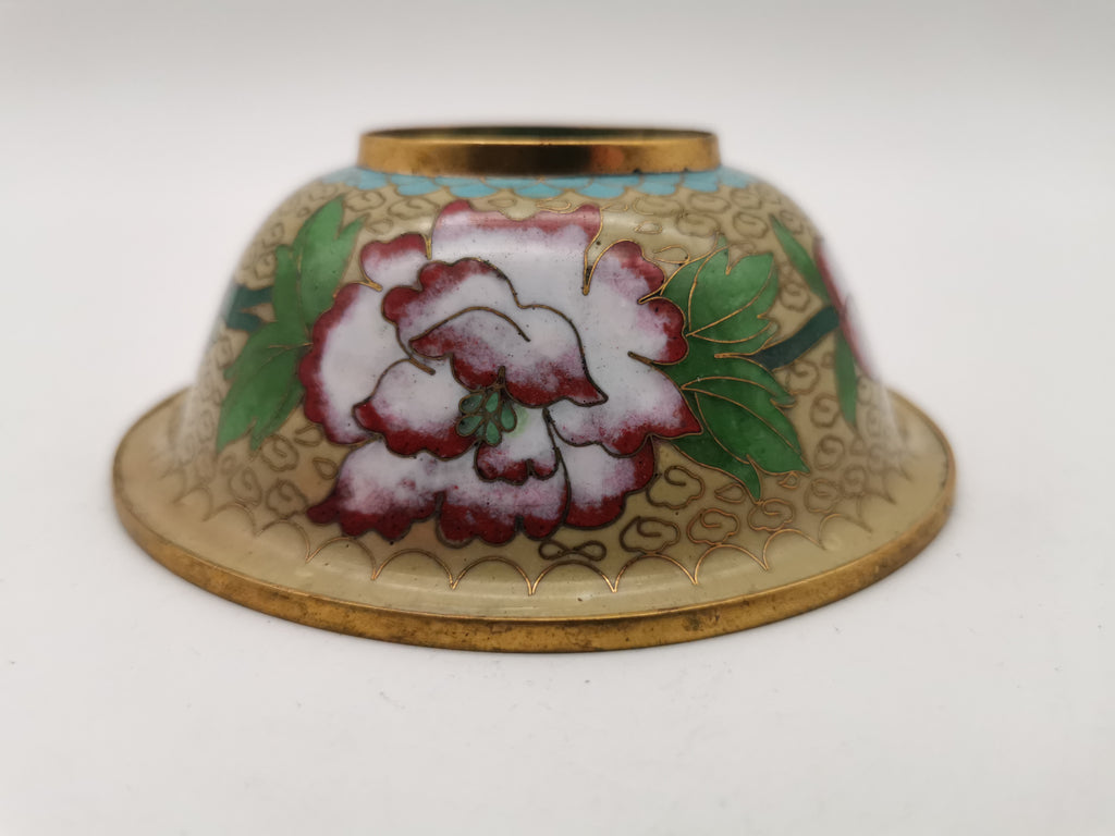 Vintage Chinese Cloisonné Enamel Bowl – 5" Peony & Butterfly Brass Trinket Dish