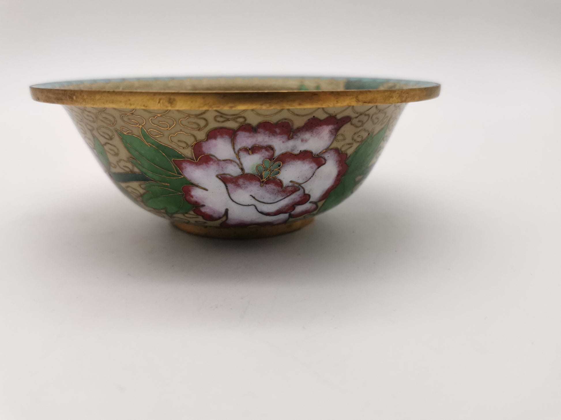 Vintage Chinese Cloisonné Enamel Bowl – 5" Peony & Butterfly Brass Trinket Dish