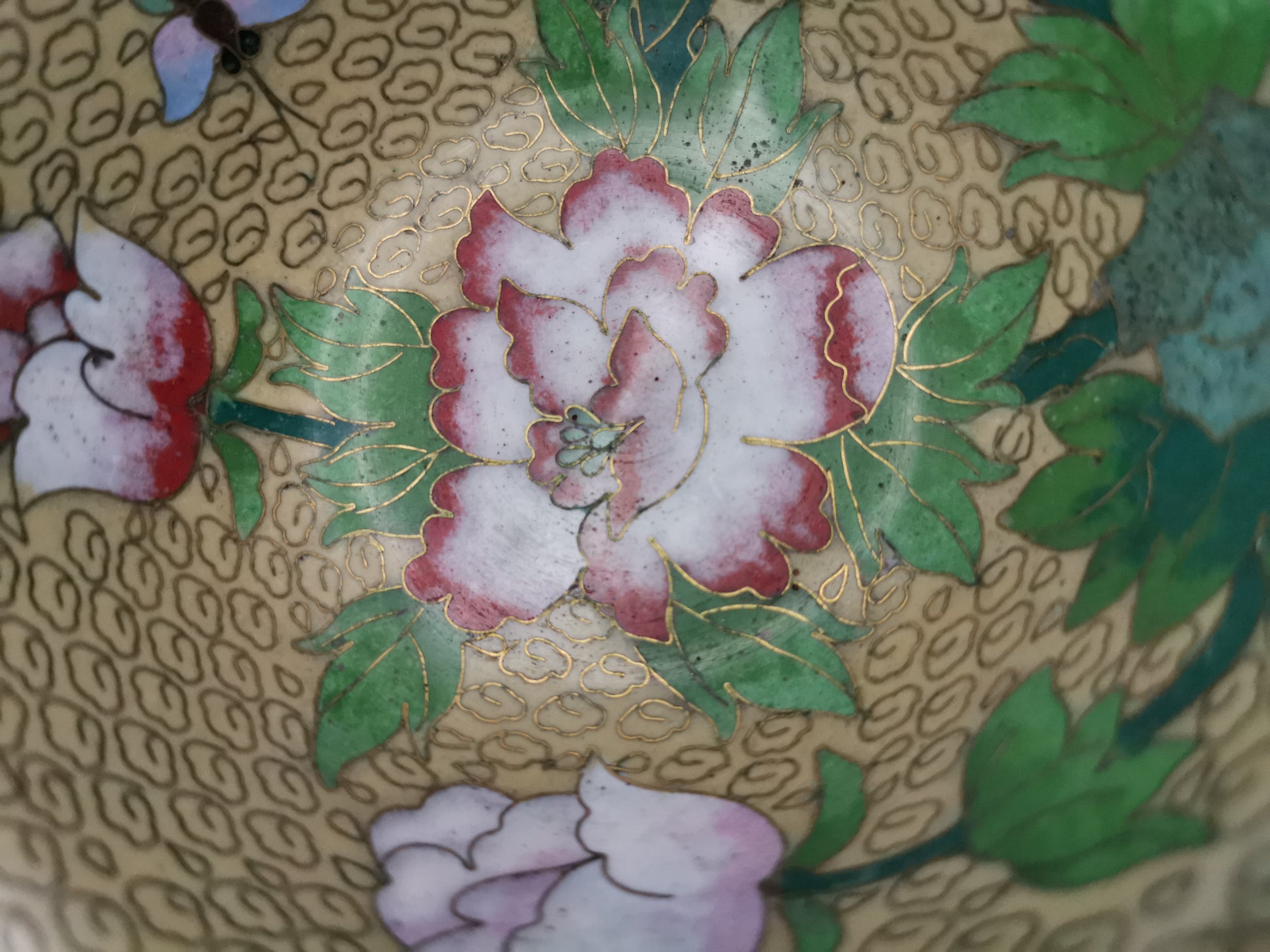 Vintage Chinese Cloisonné Enamel Bowl – 5" Peony & Butterfly Brass Trinket Dish