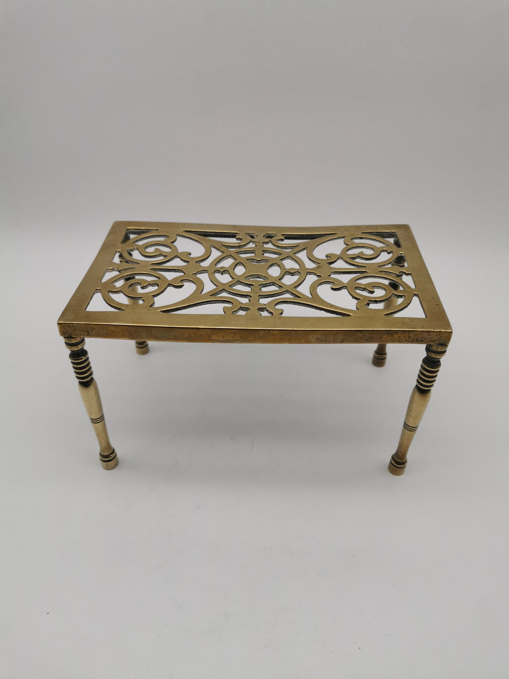 Antique Victorian Pierced Brass Fireplace Trivet Kettle Stand