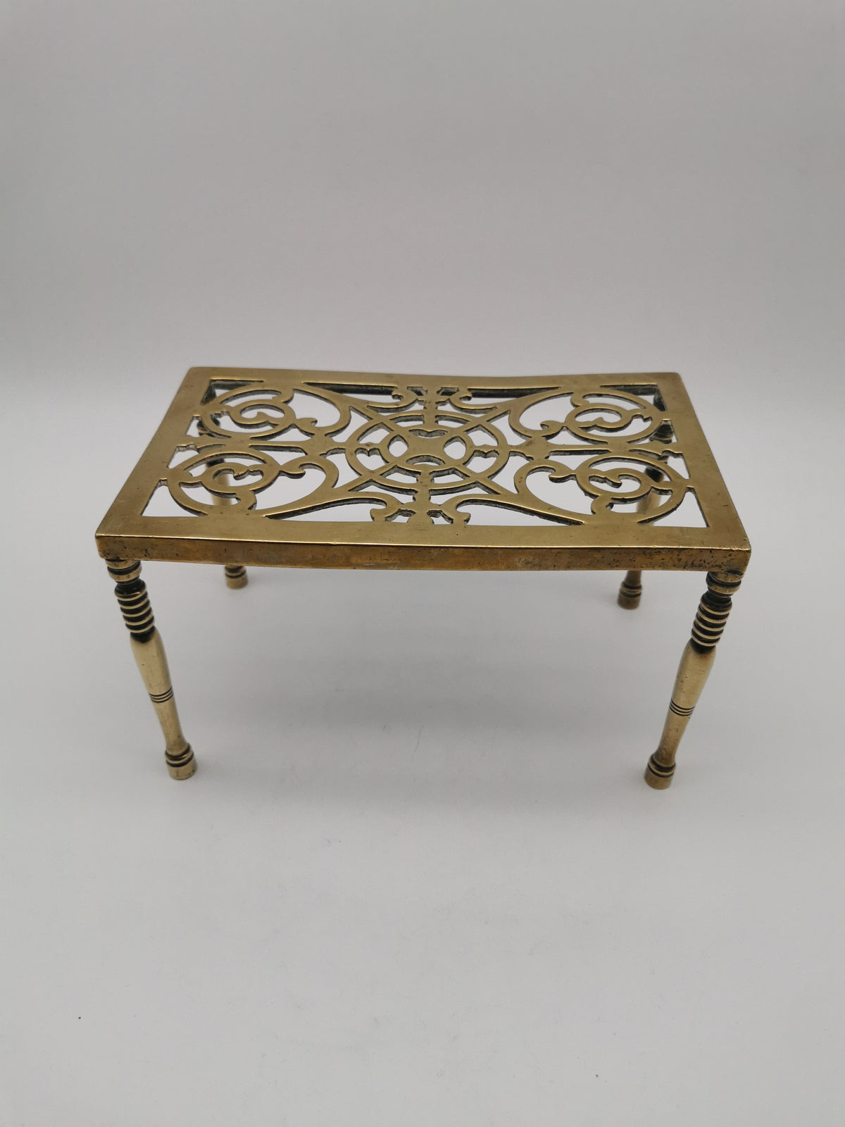 Antique Victorian Pierced Brass Fireplace Trivet Kettle Stand