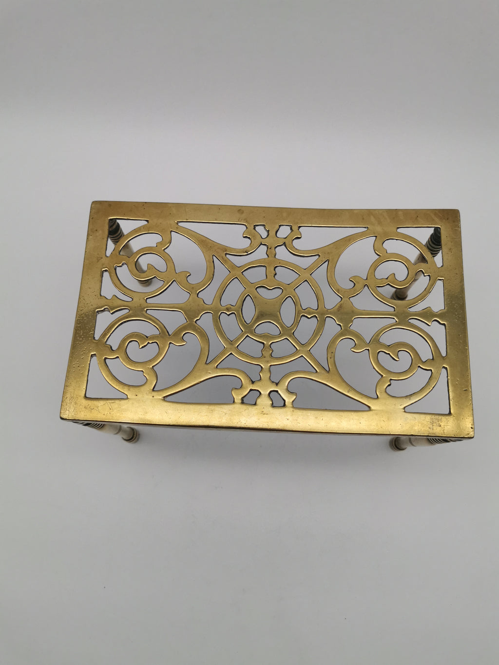Antique Victorian Pierced Brass Fireplace Trivet Kettle Stand