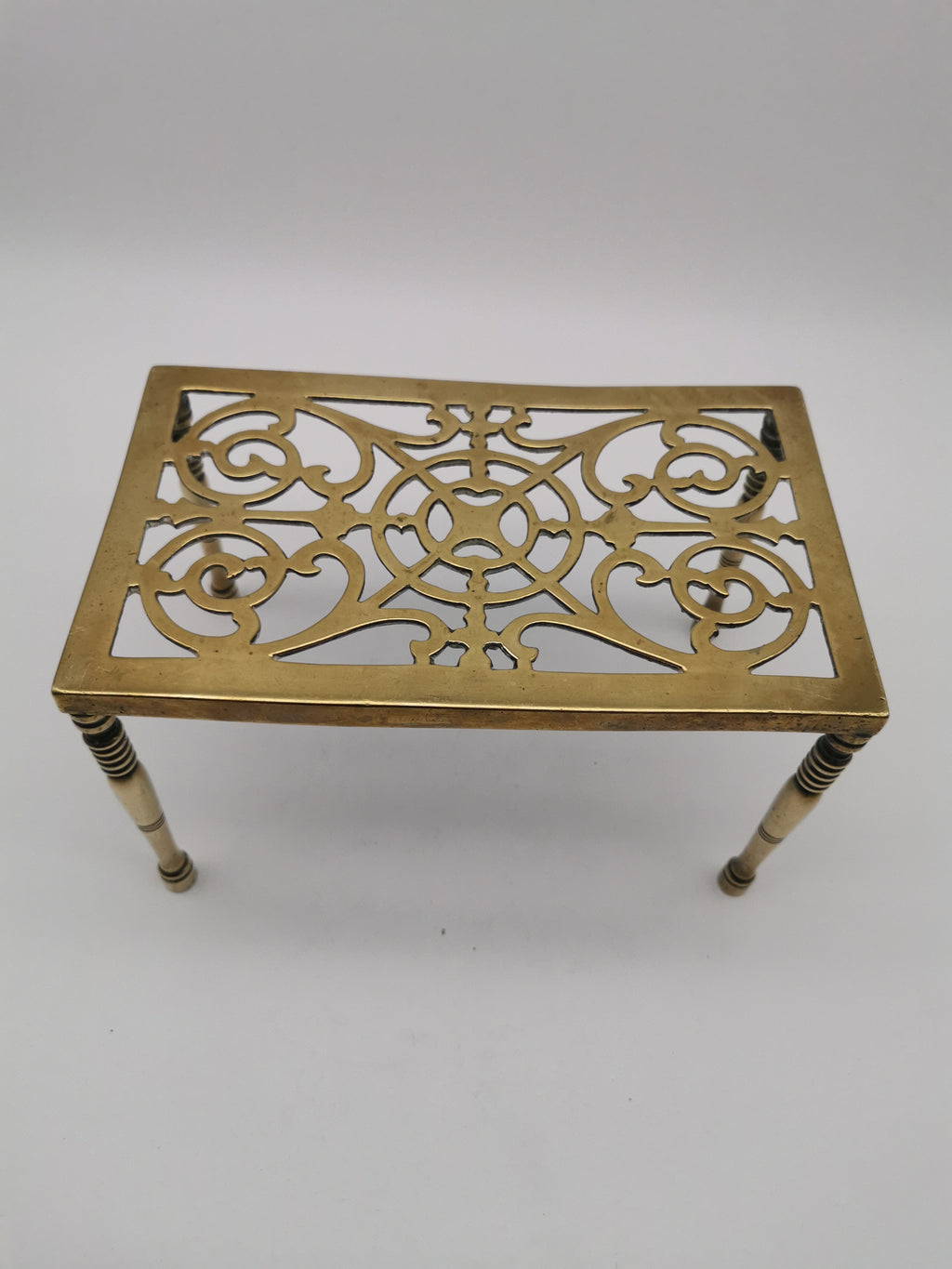 Antique Victorian Pierced Brass Fireplace Trivet Kettle Stand