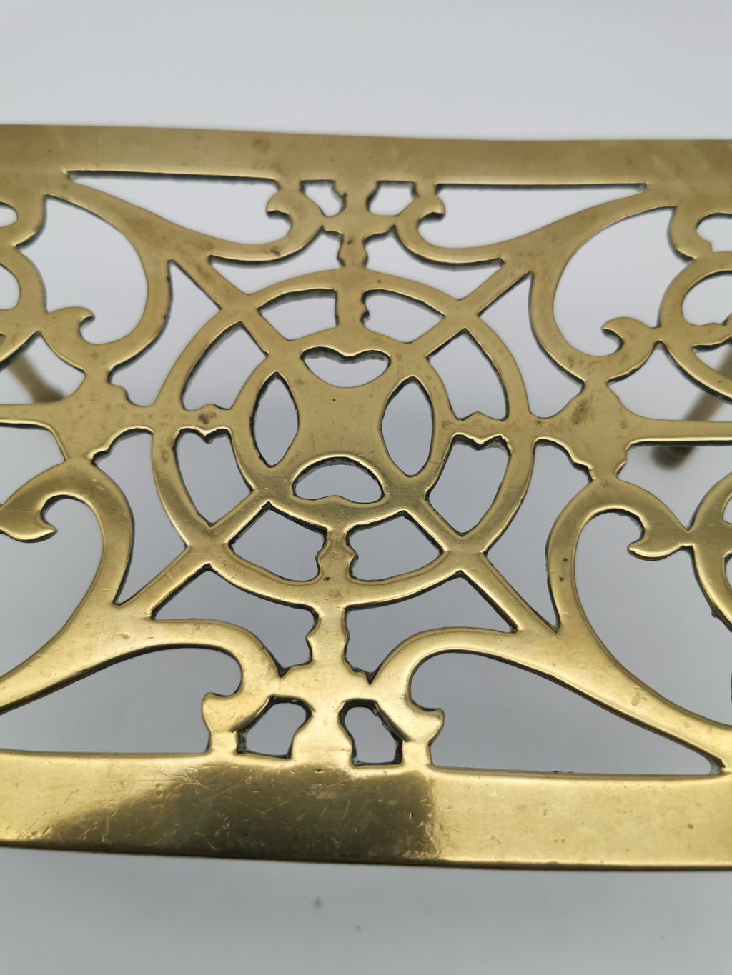 Antique Victorian Pierced Brass Fireplace Trivet Kettle Stand