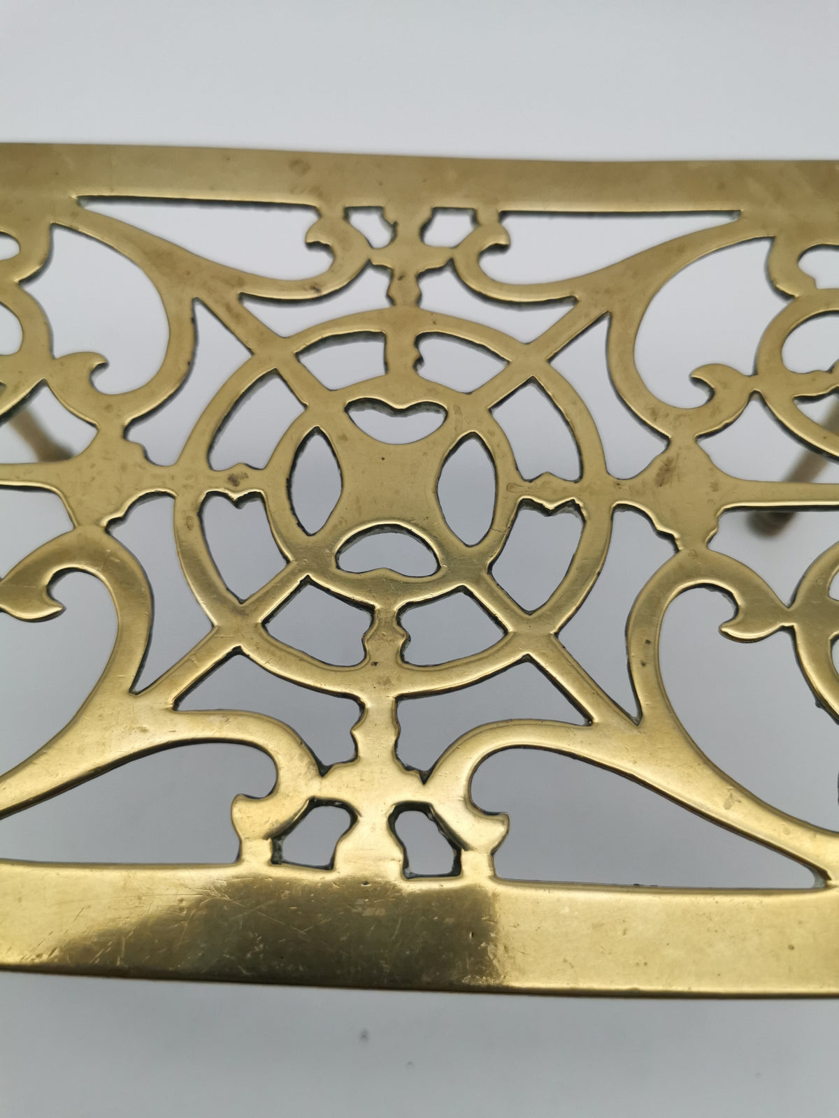 Antique Victorian Pierced Brass Fireplace Trivet Kettle Stand