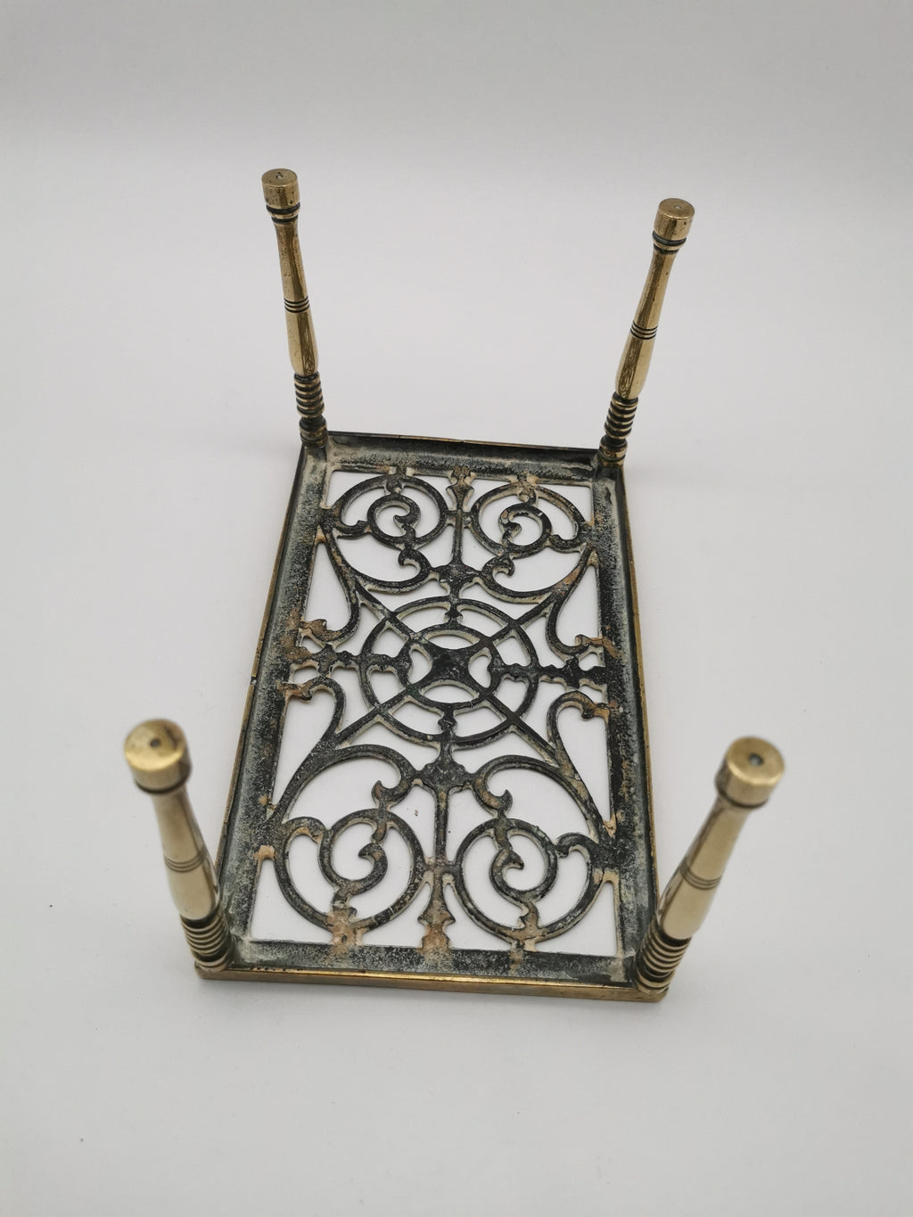 Antique Victorian Pierced Brass Fireplace Trivet Kettle Stand