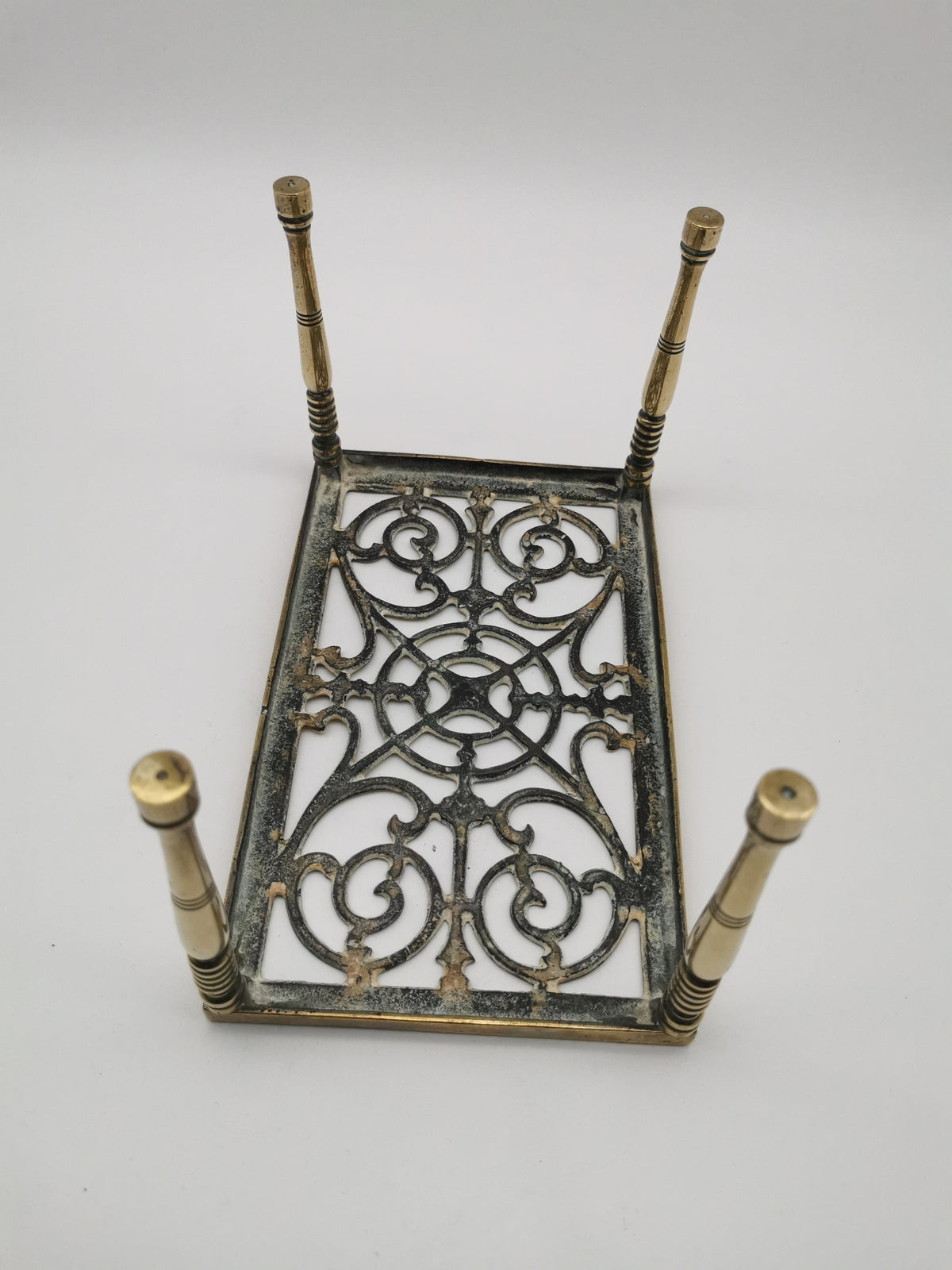 Antique Victorian Pierced Brass Fireplace Trivet Kettle Stand