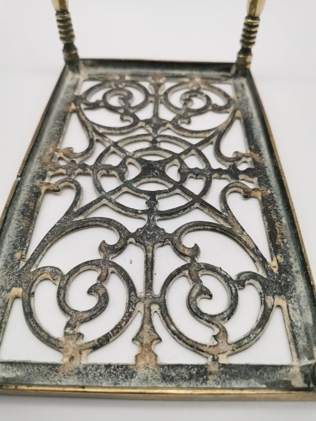 Antique Victorian Pierced Brass Fireplace Trivet Kettle Stand