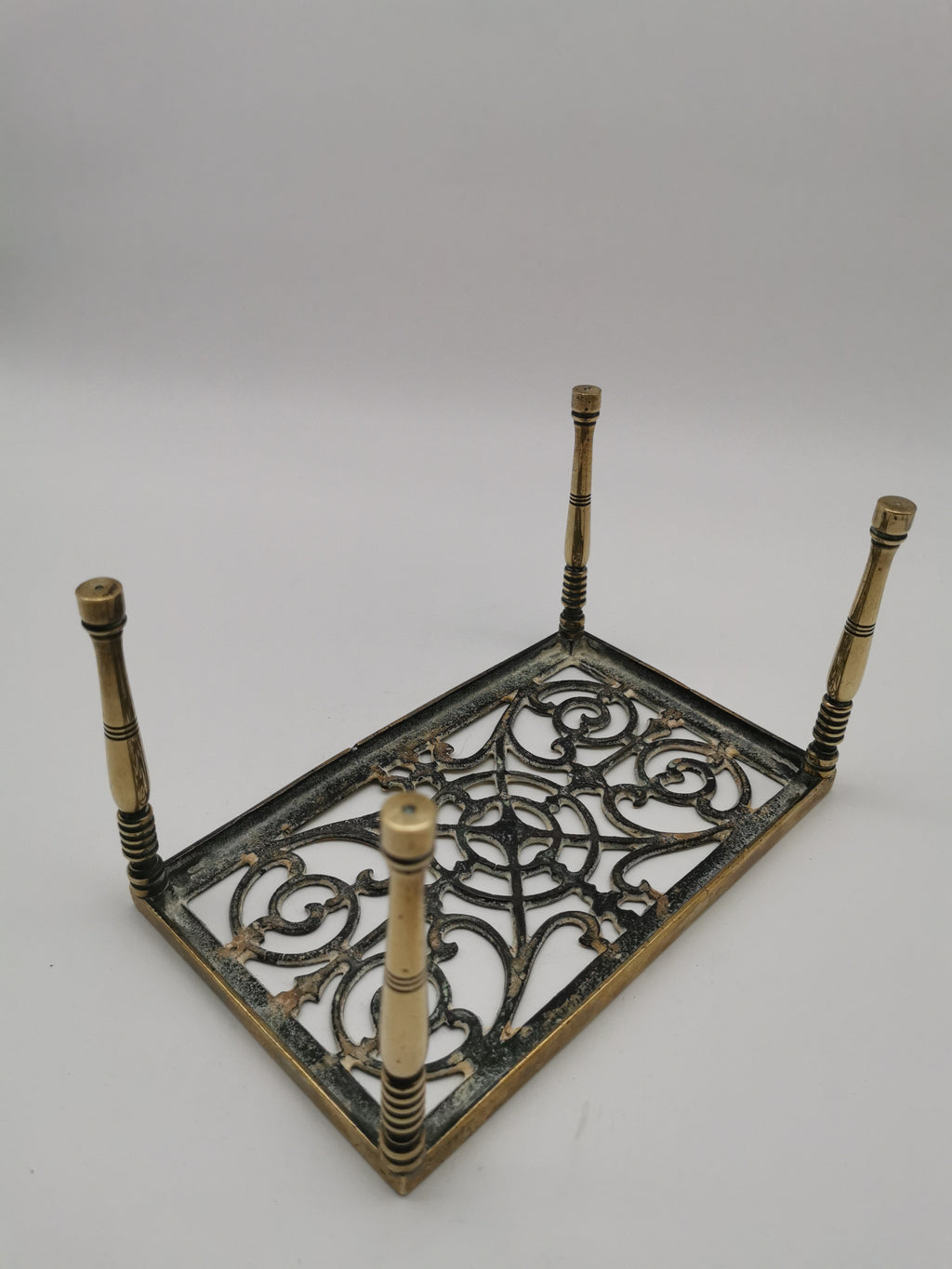 Antique Victorian Pierced Brass Fireplace Trivet Kettle Stand