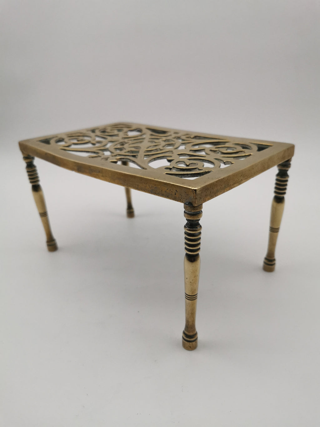 Antique Victorian Pierced Brass Fireplace Trivet Kettle Stand