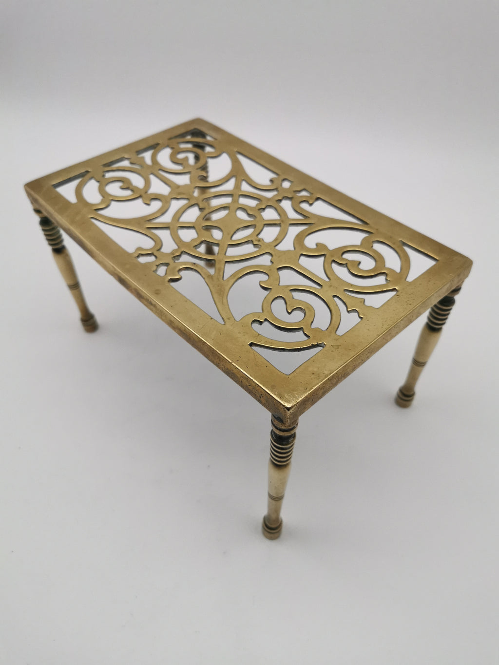 Antique Victorian Pierced Brass Fireplace Trivet Kettle Stand
