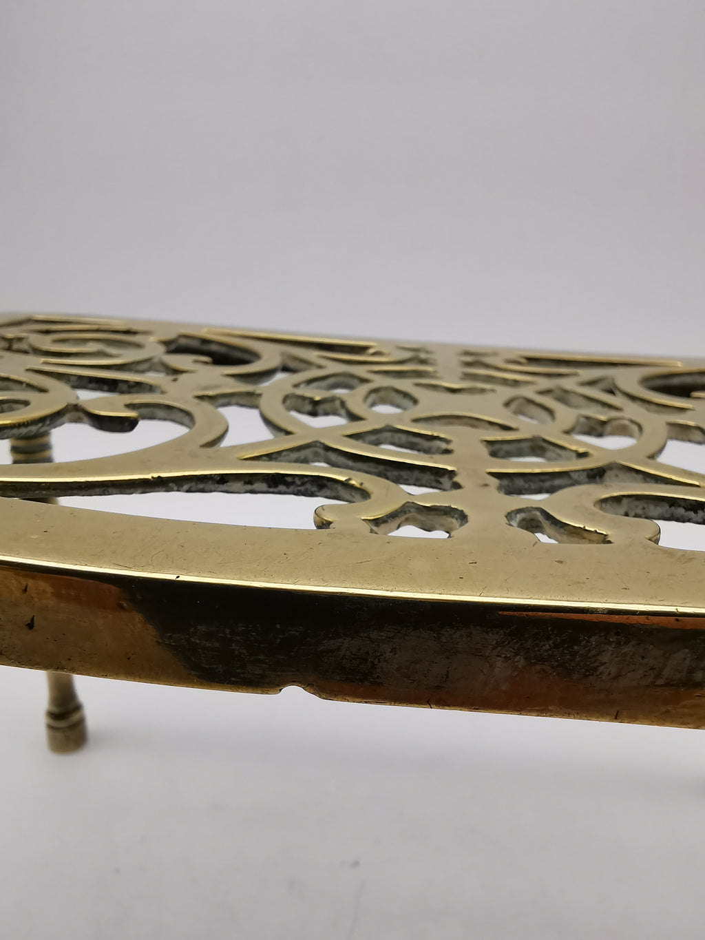 Antique Victorian Pierced Brass Fireplace Trivet Kettle Stand