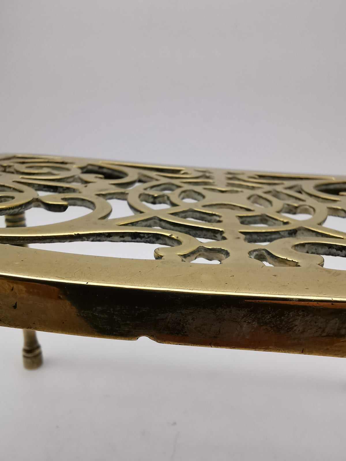 Antique Victorian Pierced Brass Fireplace Trivet Kettle Stand