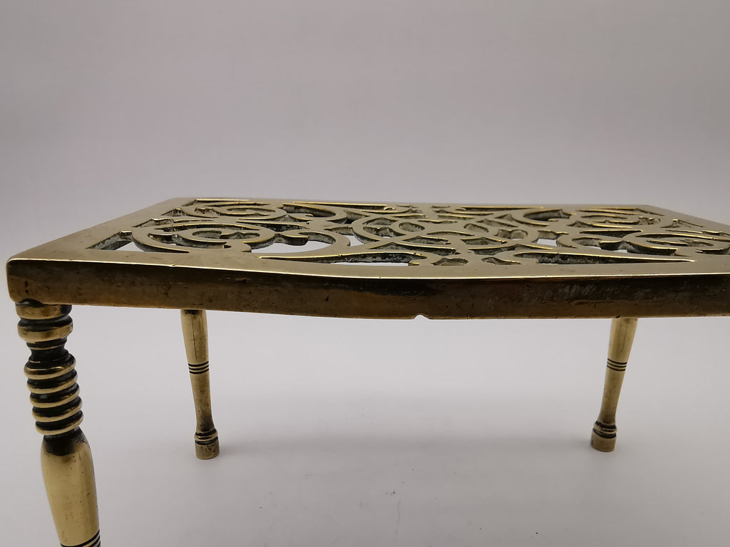 Antique Victorian Pierced Brass Fireplace Trivet Kettle Stand