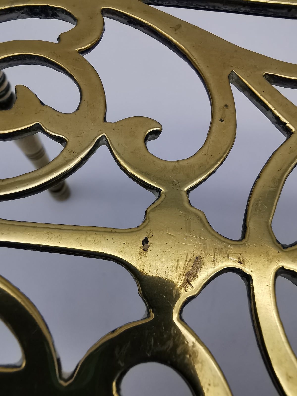 Antique Victorian Pierced Brass Fireplace Trivet Kettle Stand