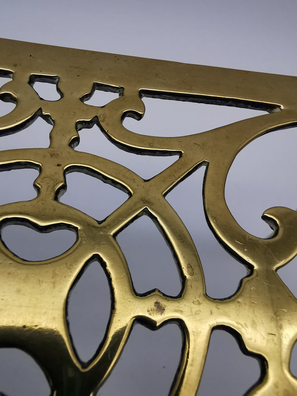 Antique Victorian Pierced Brass Fireplace Trivet Kettle Stand
