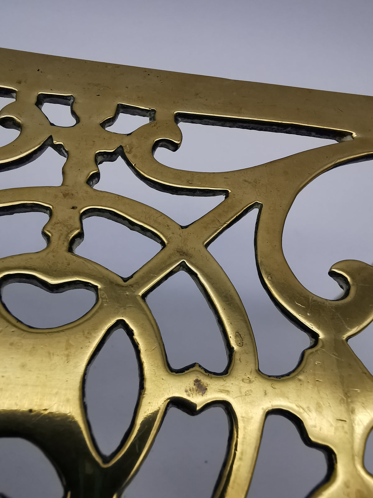 Antique Victorian Pierced Brass Fireplace Trivet Kettle Stand