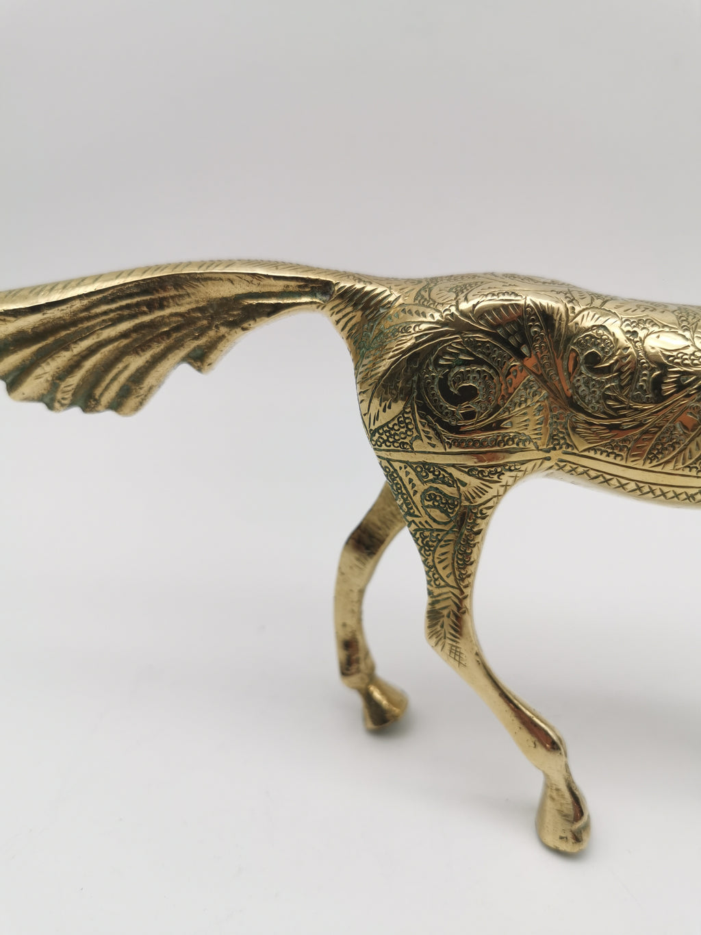 Vintage Etched Brass Horse Figurine- Mid-Century Hand-Engraved Statue of Ornate Arabian Stallion