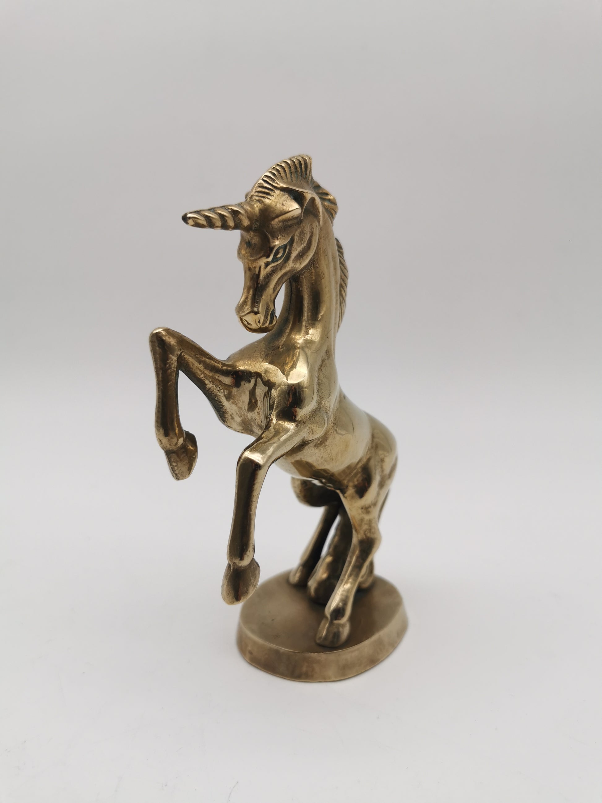 Vintage Solid Brass Rearing Unicorn Figurine –  Mythical Statue (6.5")
