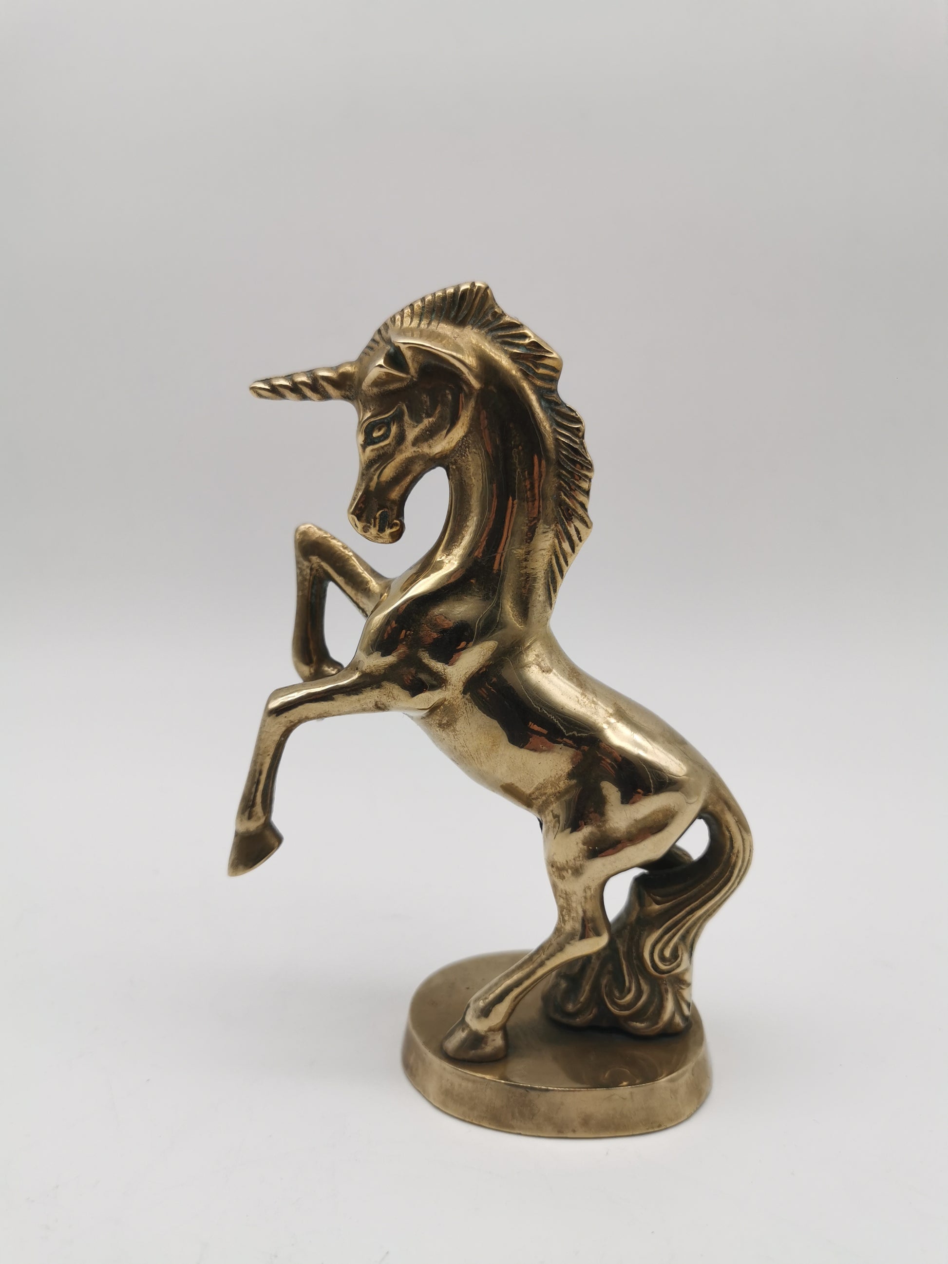 Vintage Solid Brass Rearing Unicorn Figurine –  Mythical Statue (6.5")