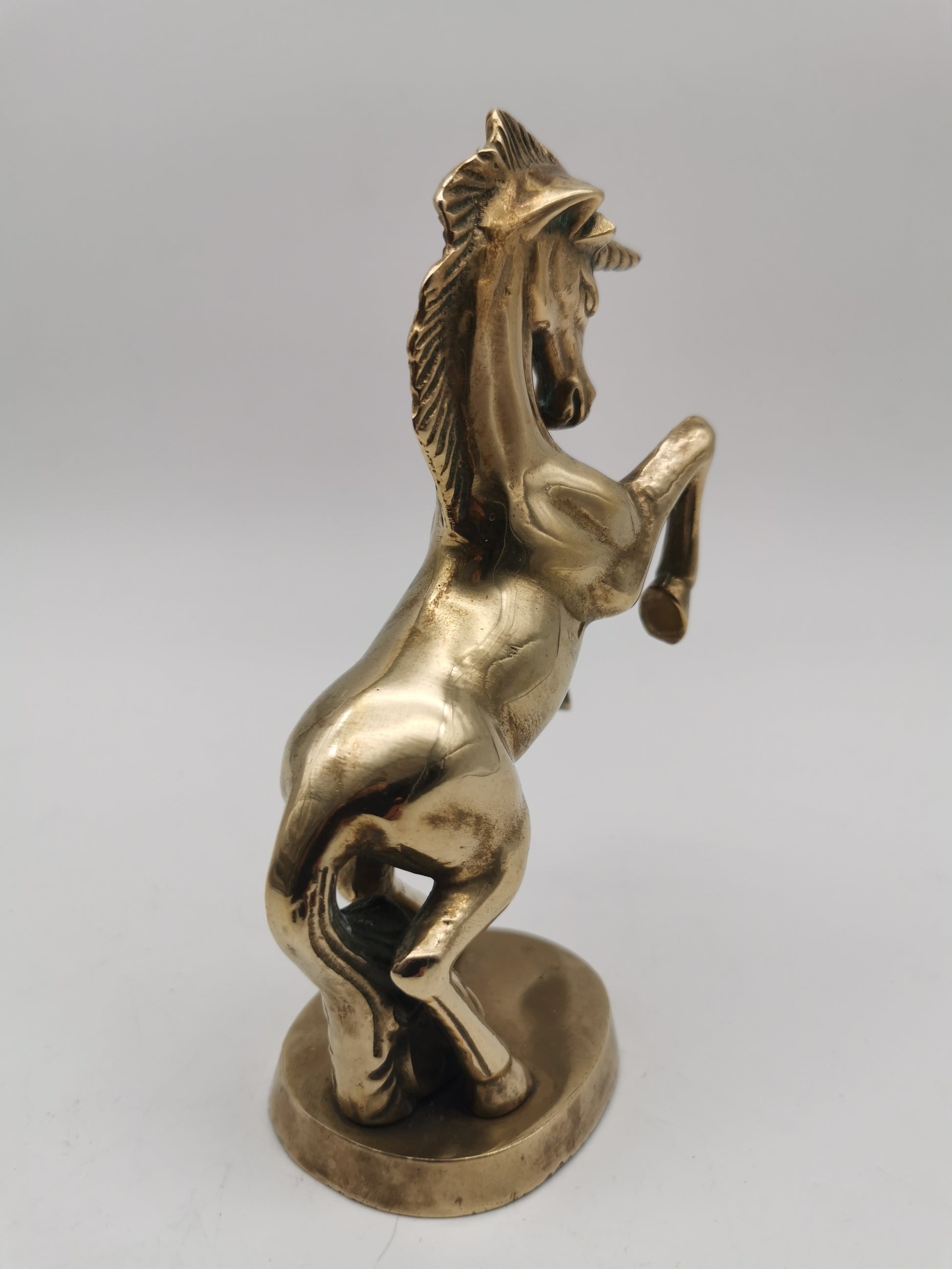 Vintage Solid Brass Rearing Unicorn Figurine –  Mythical Statue (6.5")