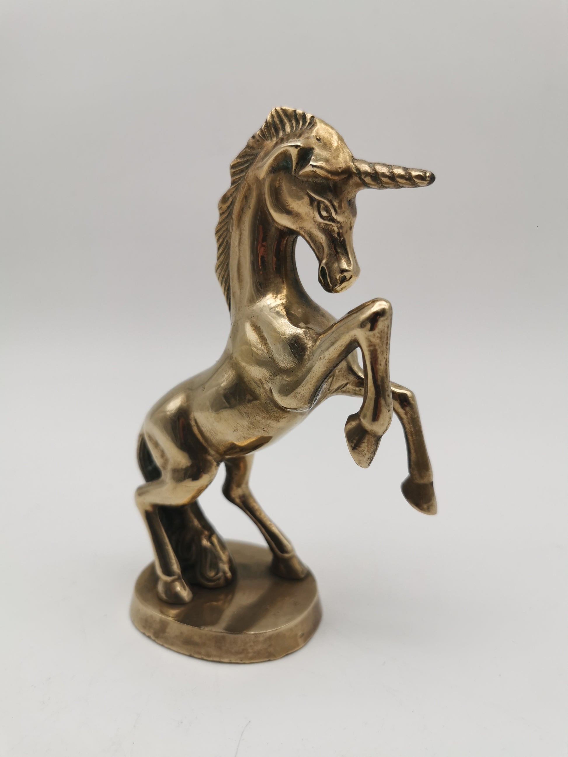 Vintage Solid Brass Rearing Unicorn Figurine –  Mythical Statue (6.5")