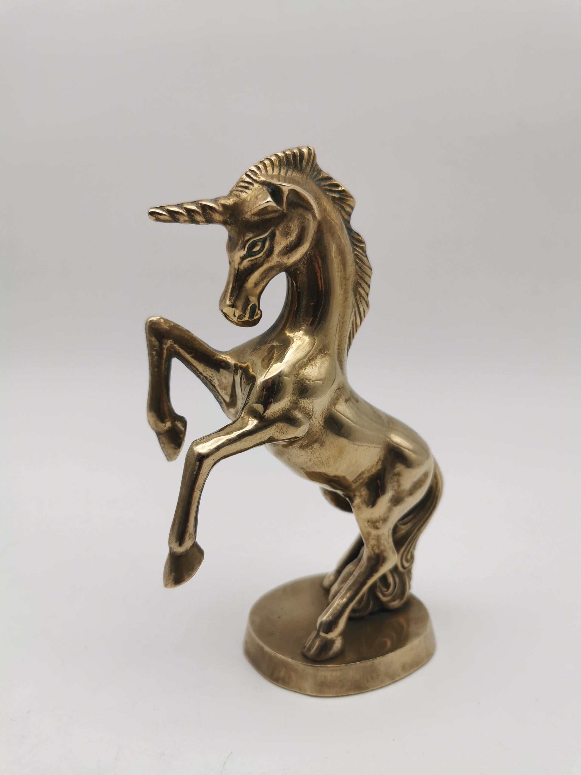 Vintage Solid Brass Rearing Unicorn Figurine –  Mythical Statue (6.5")